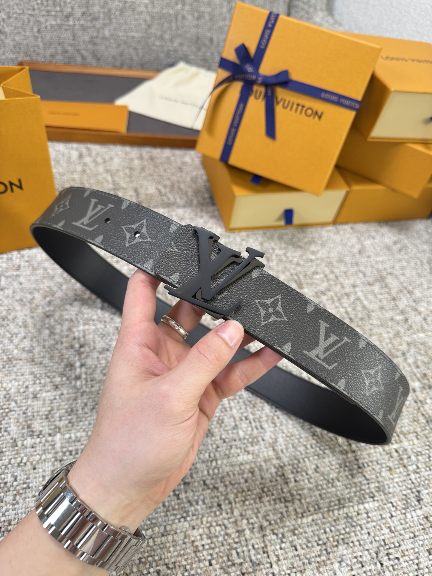 Louis Vuitton LV腰带 绿色老花皮底系列 原厂五金 精致手工绘边 柔软舒适 宽4.0
