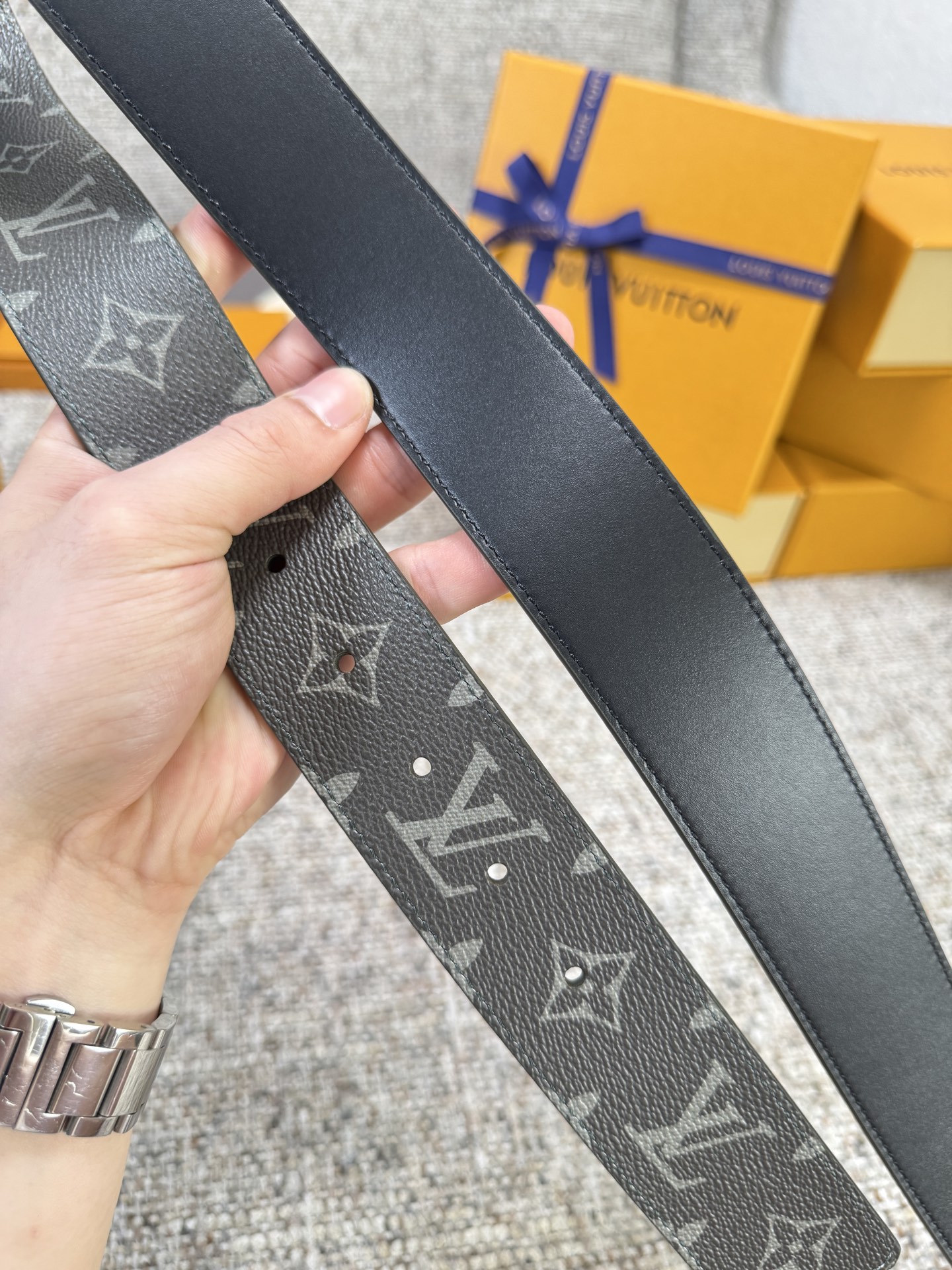 Louis Vuitton LV腰带 绿色老花皮底系列 原厂五金 精致手工绘边 柔软舒适 宽4.0