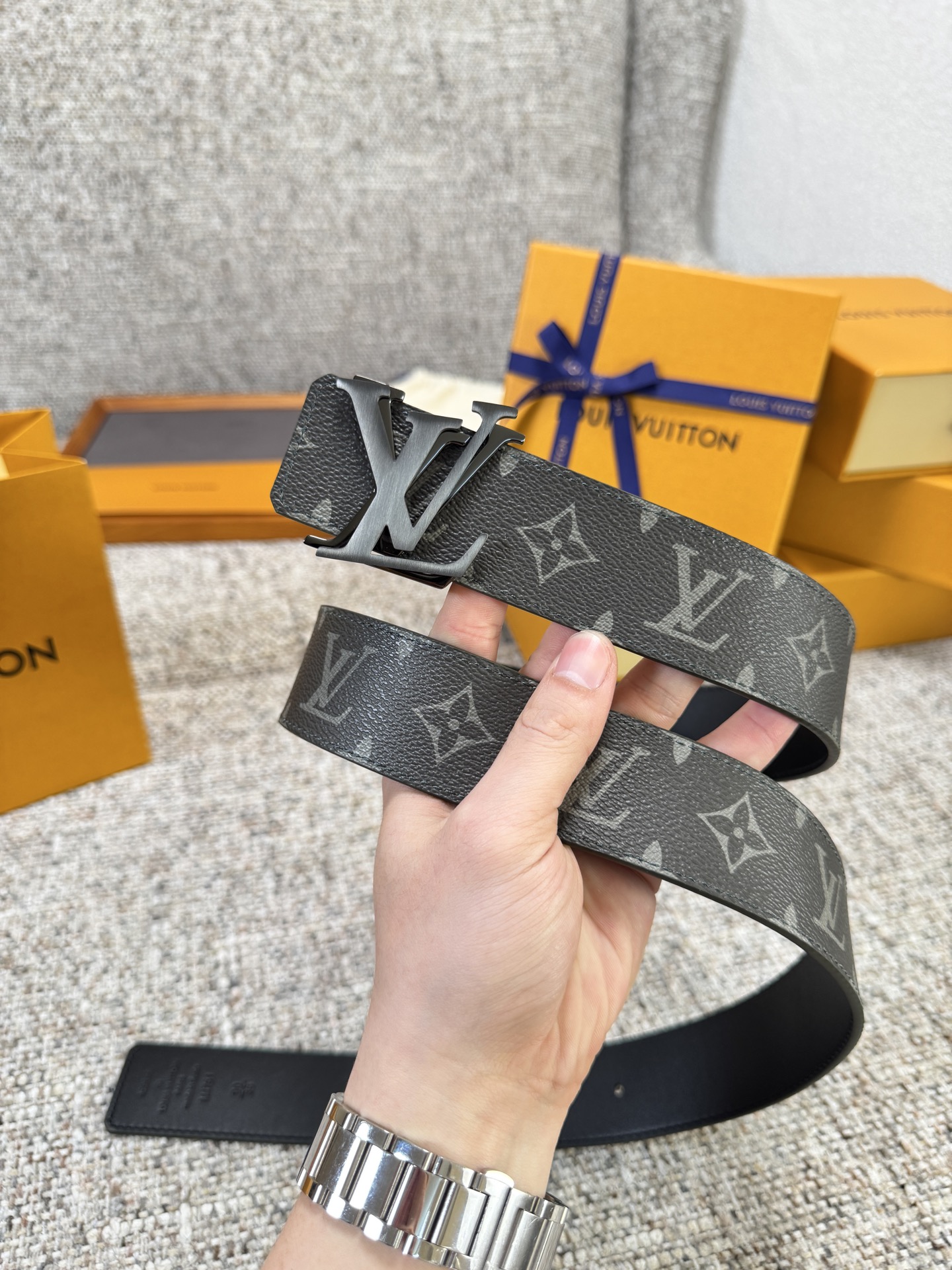 Louis Vuitton LV腰带 绿色老花皮底系列 原厂五金 精致手工绘边 柔软舒适 宽4.0