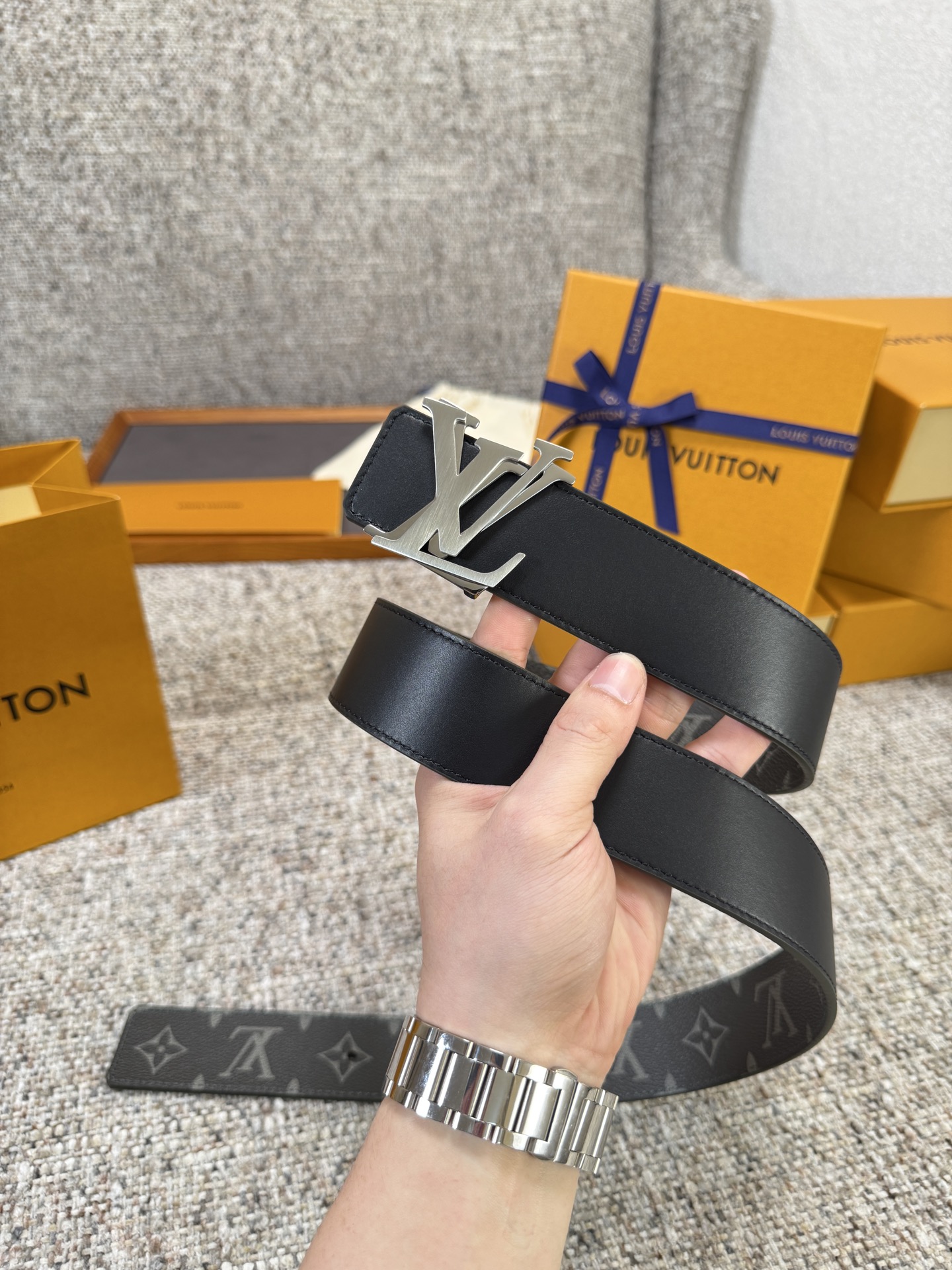 Louis Vuitton LV腰带 绿色老花皮底系列 原厂五金 精致手工绘边 柔软舒适 宽4.0