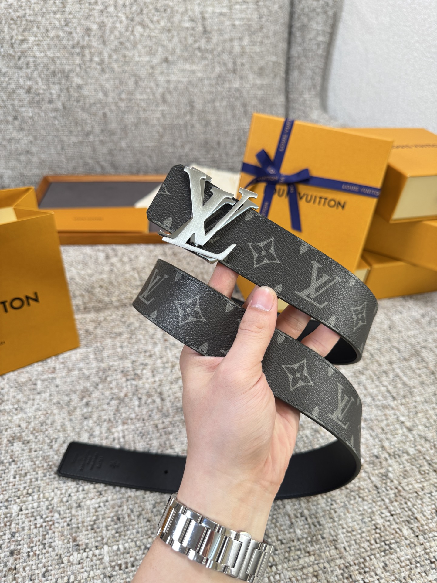 Louis Vuitton LV腰带 绿色老花皮底系列 原厂五金 精致手工绘边 柔软舒适 宽4.0
