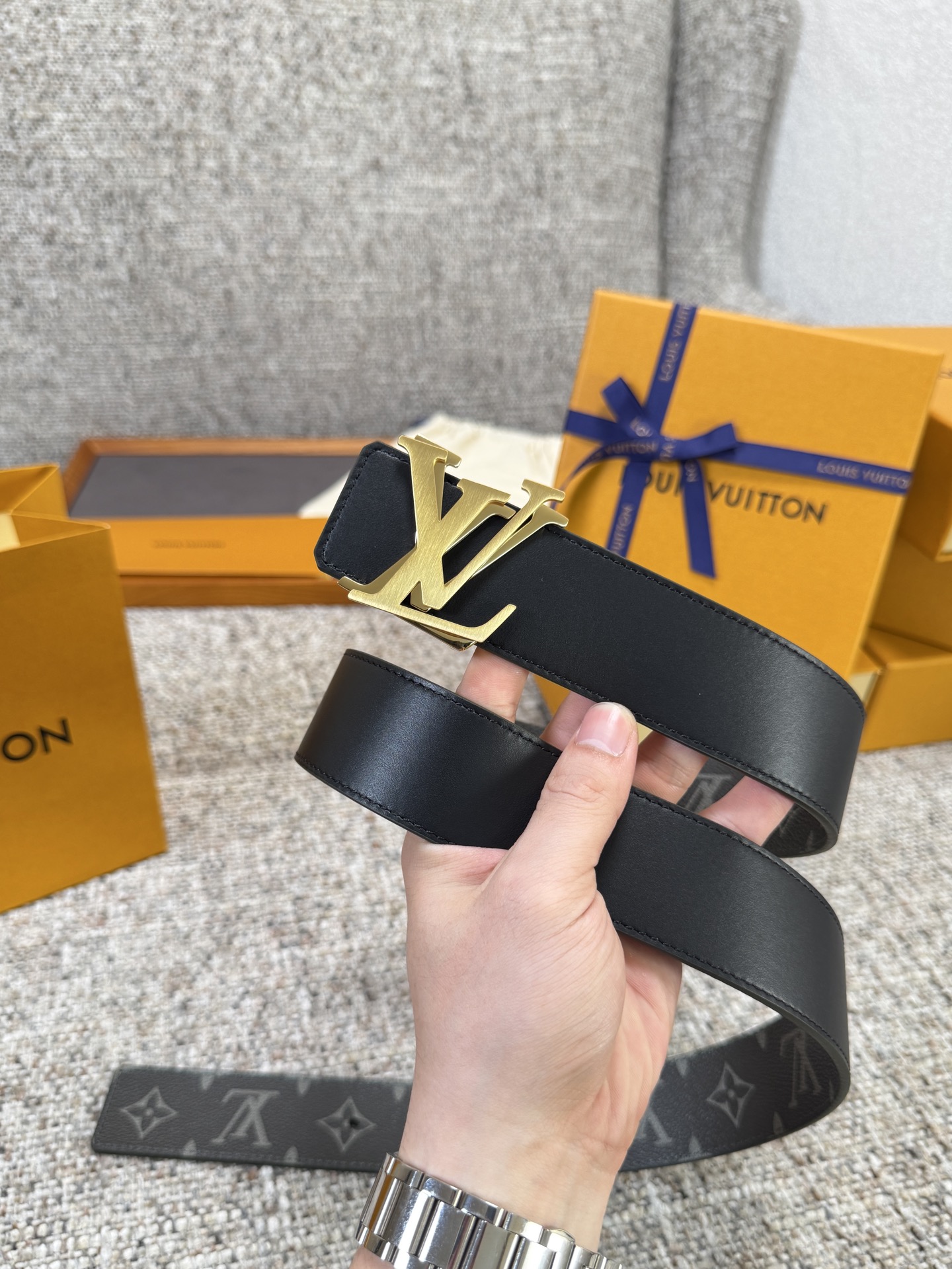 Louis Vuitton LV腰带 绿色老花皮底系列 原厂五金 精致手工绘边 柔软舒适 宽4.0