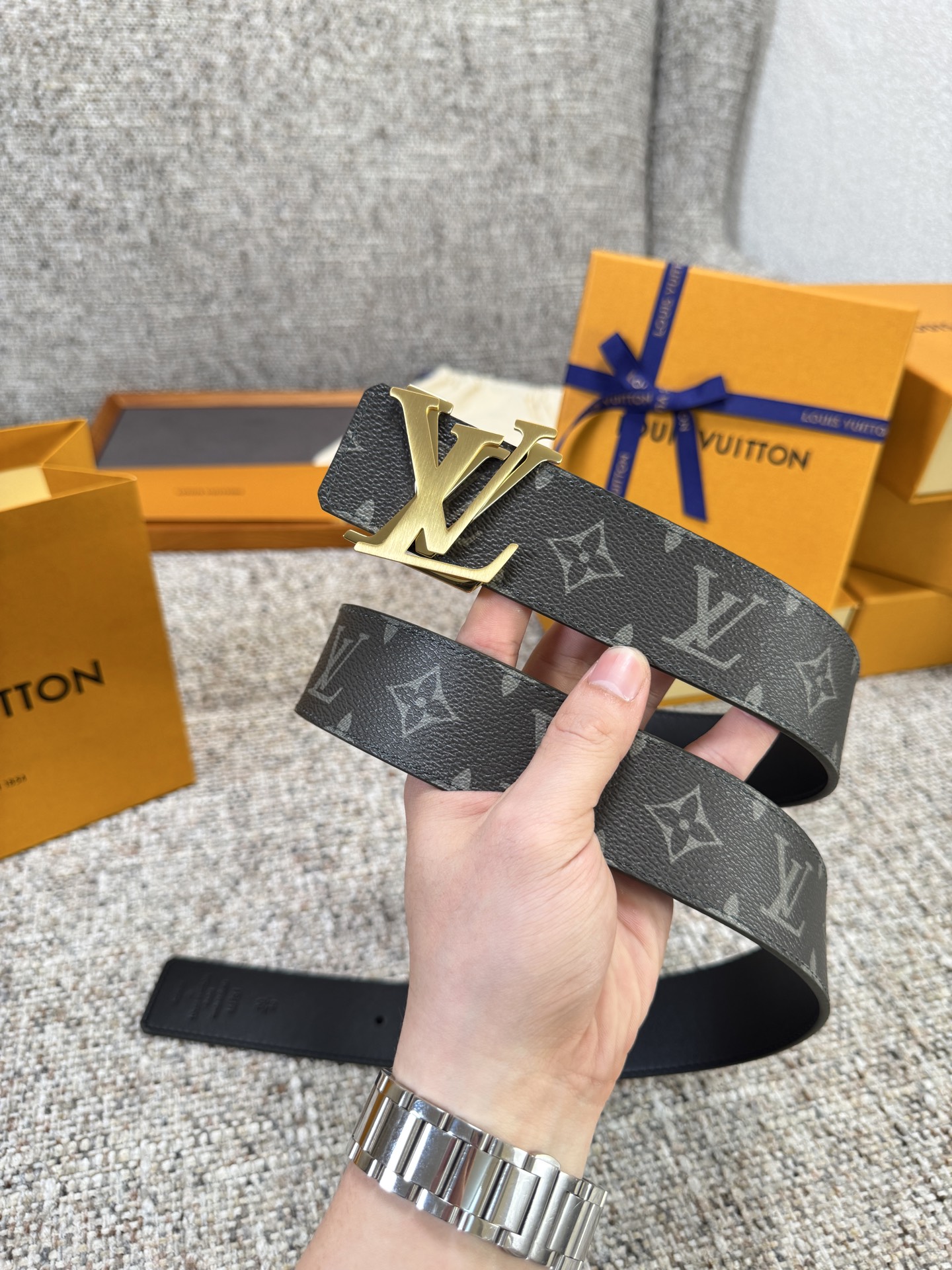 Louis Vuitton LV腰带 绿色老花皮底系列 原厂五金 精致手工绘边 柔软舒适 宽4.0