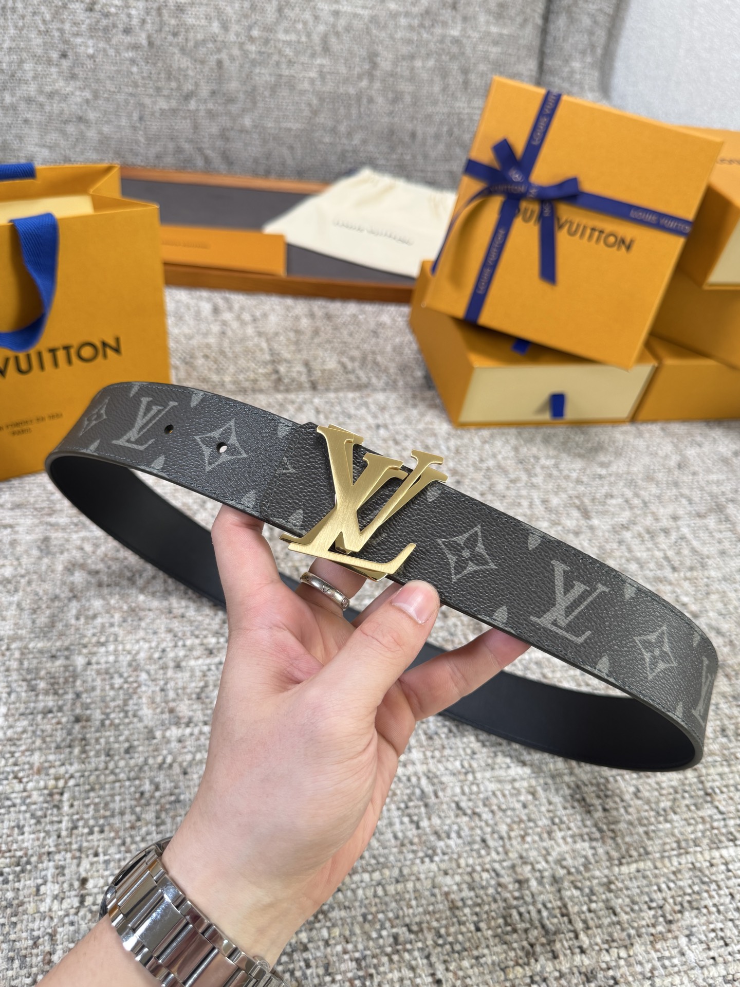 Louis Vuitton LV腰带 绿色老花皮底系列 原厂五金 精致手工绘边 柔软舒适 宽4.0