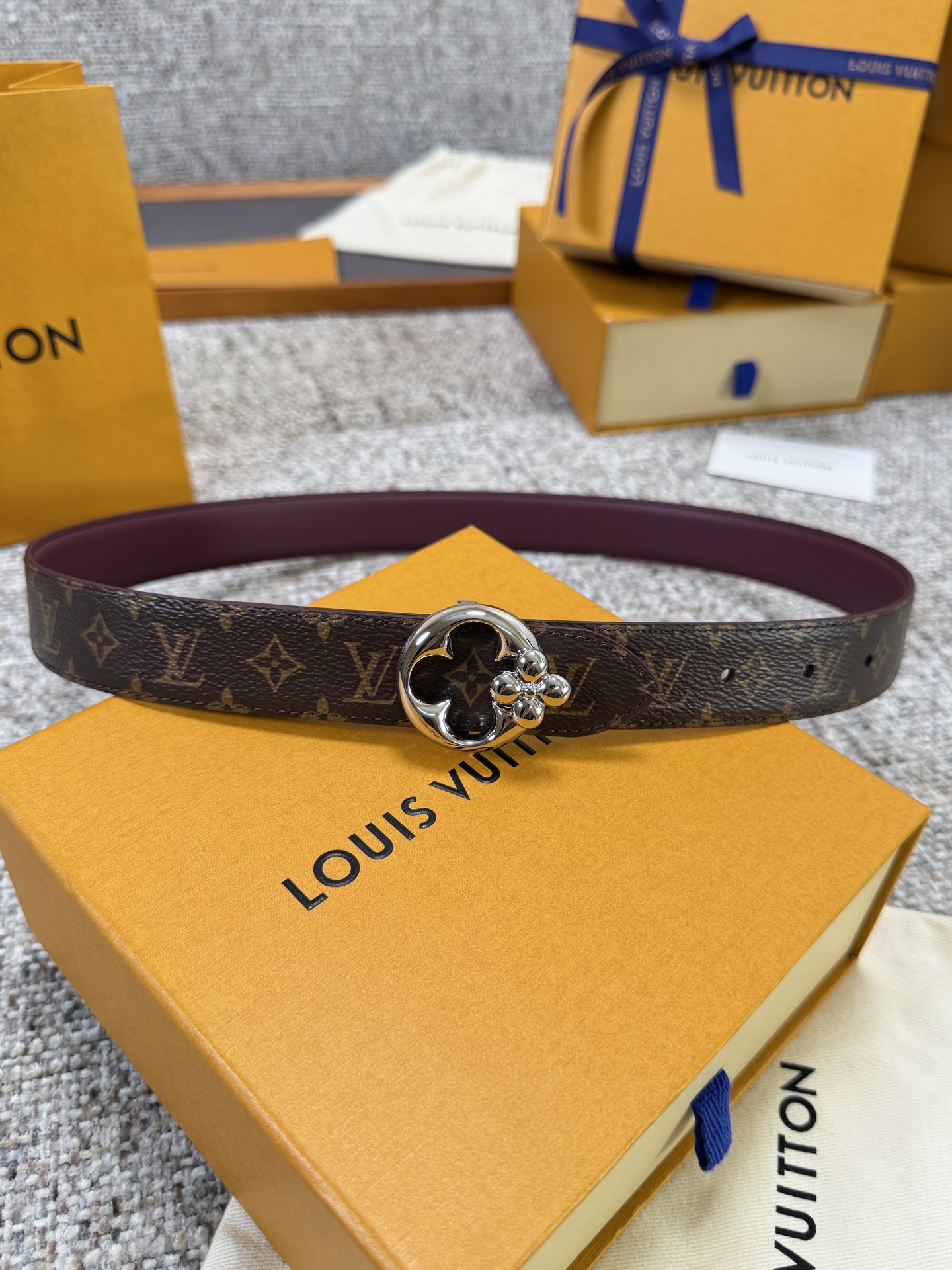 Louis Vuitton LV腰带 FLOWERGRAM ROUND系列 原厂五金 精致手工绘边 柔软