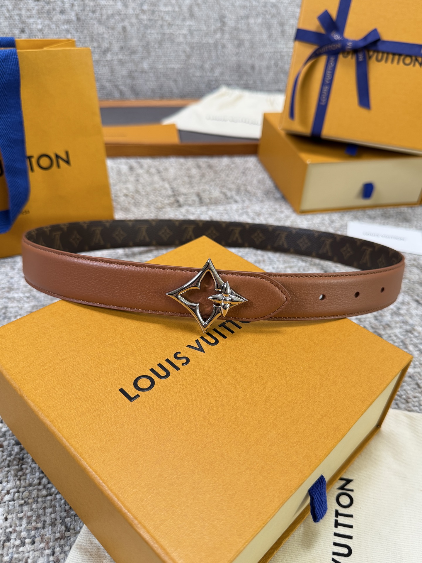 Louis Vuitton LV腰带 FLOWERGRAM 系列 原厂五金 精致手工绘边 柔软舒适 宽3