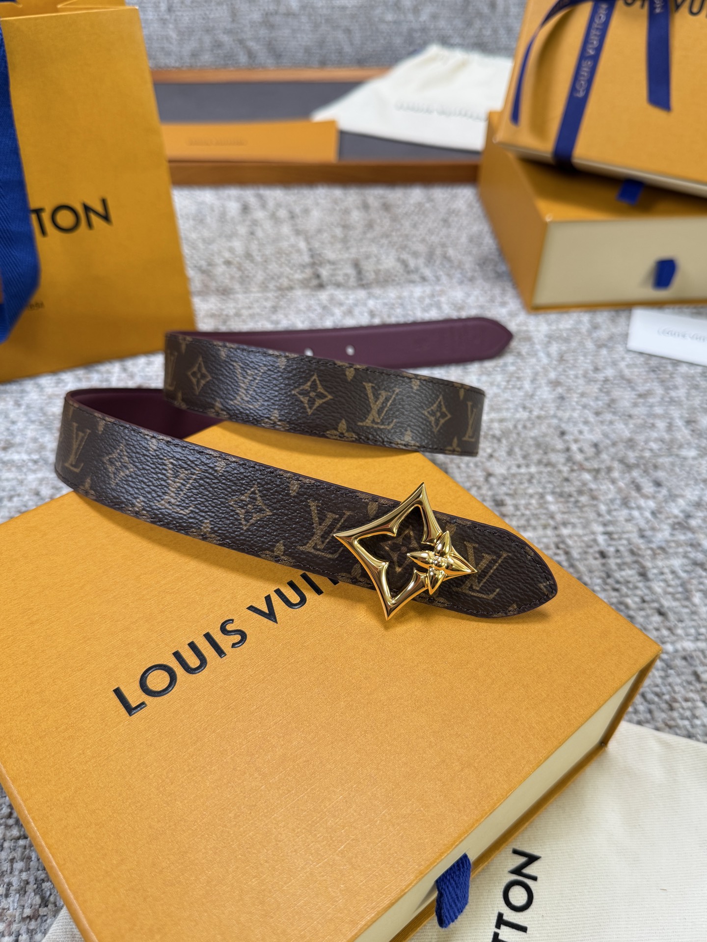 Louis Vuitton LV腰带 FLOWERGRAM 系列 原厂五金 精致手工绘边 柔软舒适 宽3