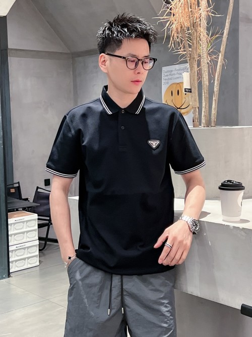Prada Men's Black Polo Shirt with Logo - Short Sleeve, Classic Fit