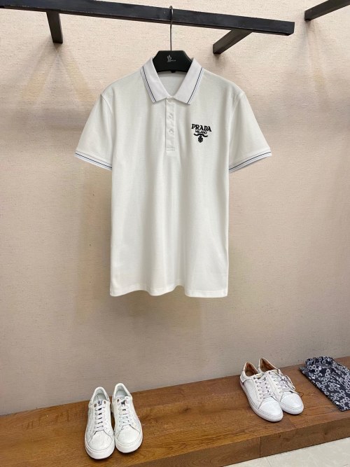 Prada Men's White Cotton Piqué Polo Shirt with Logo Embroidery 1 Prada Men's White Cotton Piqué Polo Shirt with Logo Embroidery