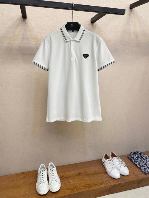 Prada Men's White Polo Shirt with Logo - Short Sleeve, Casual & Stylish