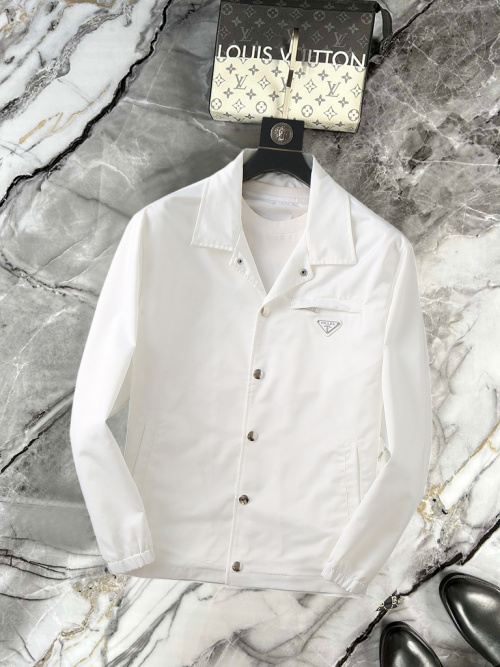 Prada 2025SS Men's White Jacket with Hidden Hood - High-End Replica 1 Prada 2025SS Men's White Jacket with Hidden Hood - High-End Replica