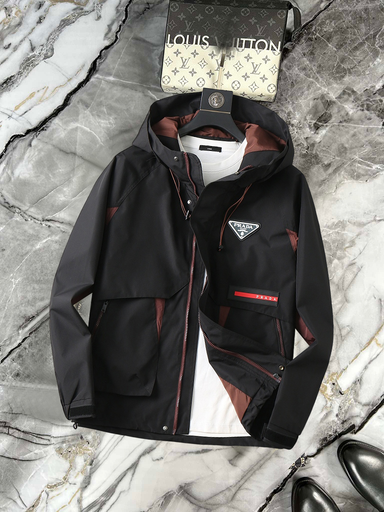 Prada 2025SS Men's Lightweight Hooded Jacket - Breathable & Comfortable