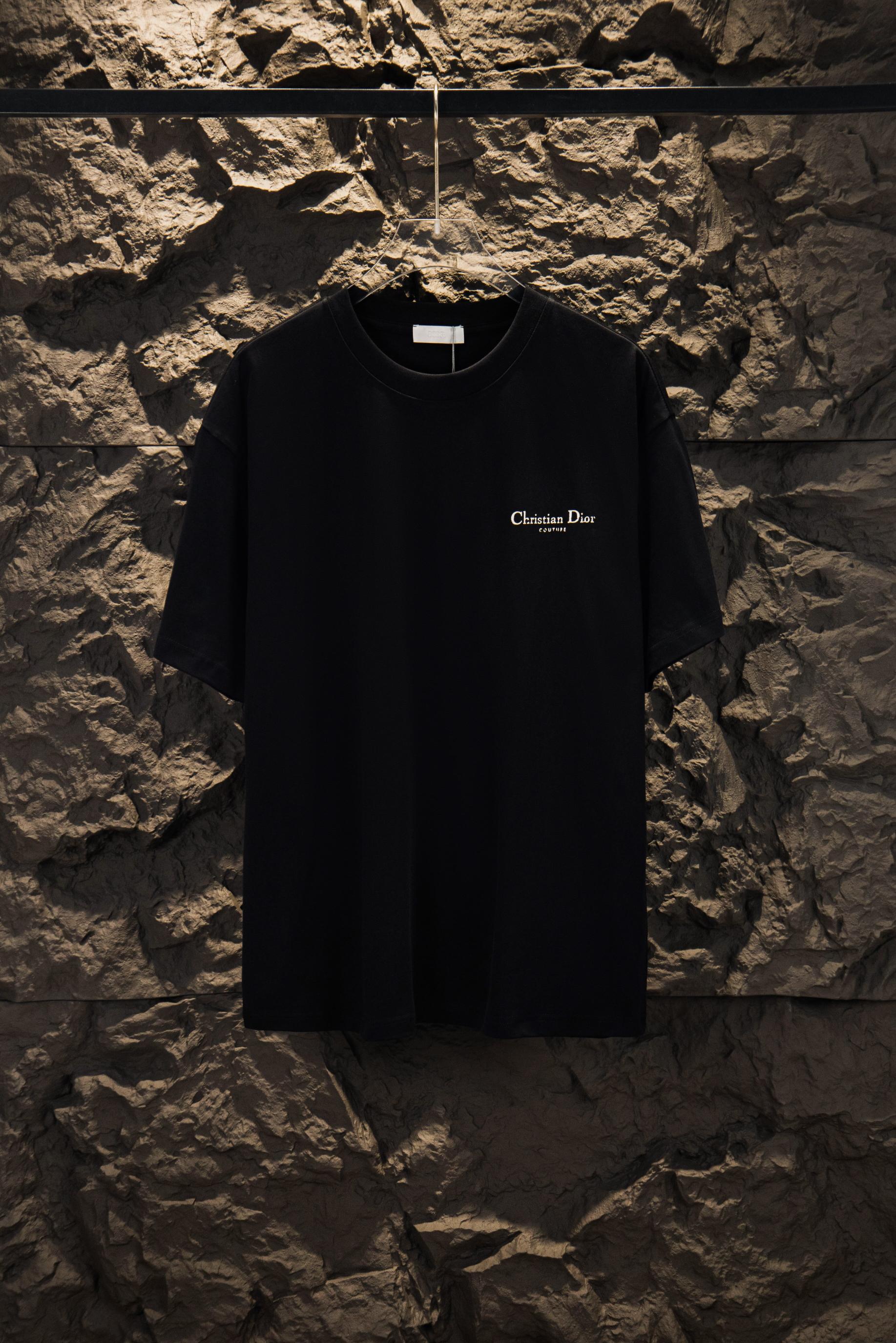 610 P85 DIOR/Dior Camiseta de manga corta con cuello redondo de 260 g de alta calidad Marca clásica y simple Logotipo c…