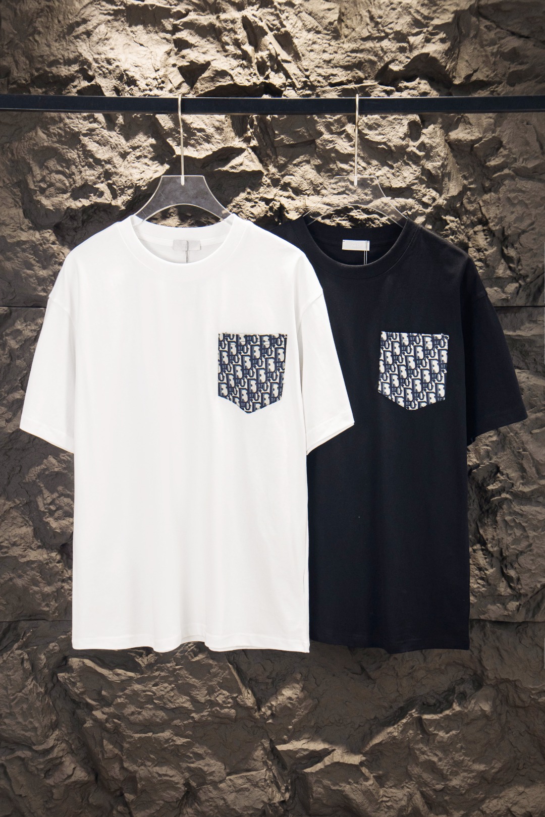P85 DIOR / Dior Camiseta de manga corta con cuello redondo de 260 g de alta calidad marca clásica bolsillo en el pecho …