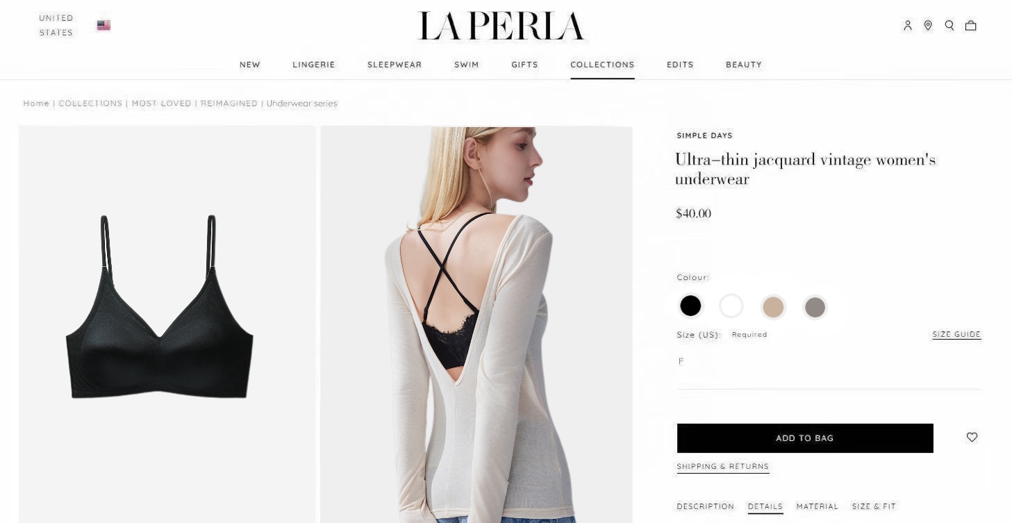 LaPerla 新款法式深V水光琉璃猫爪杯裸感吊带无痕美背文胸，超薄兔耳朵 夏季爆款颜色：白色 灰色 肤