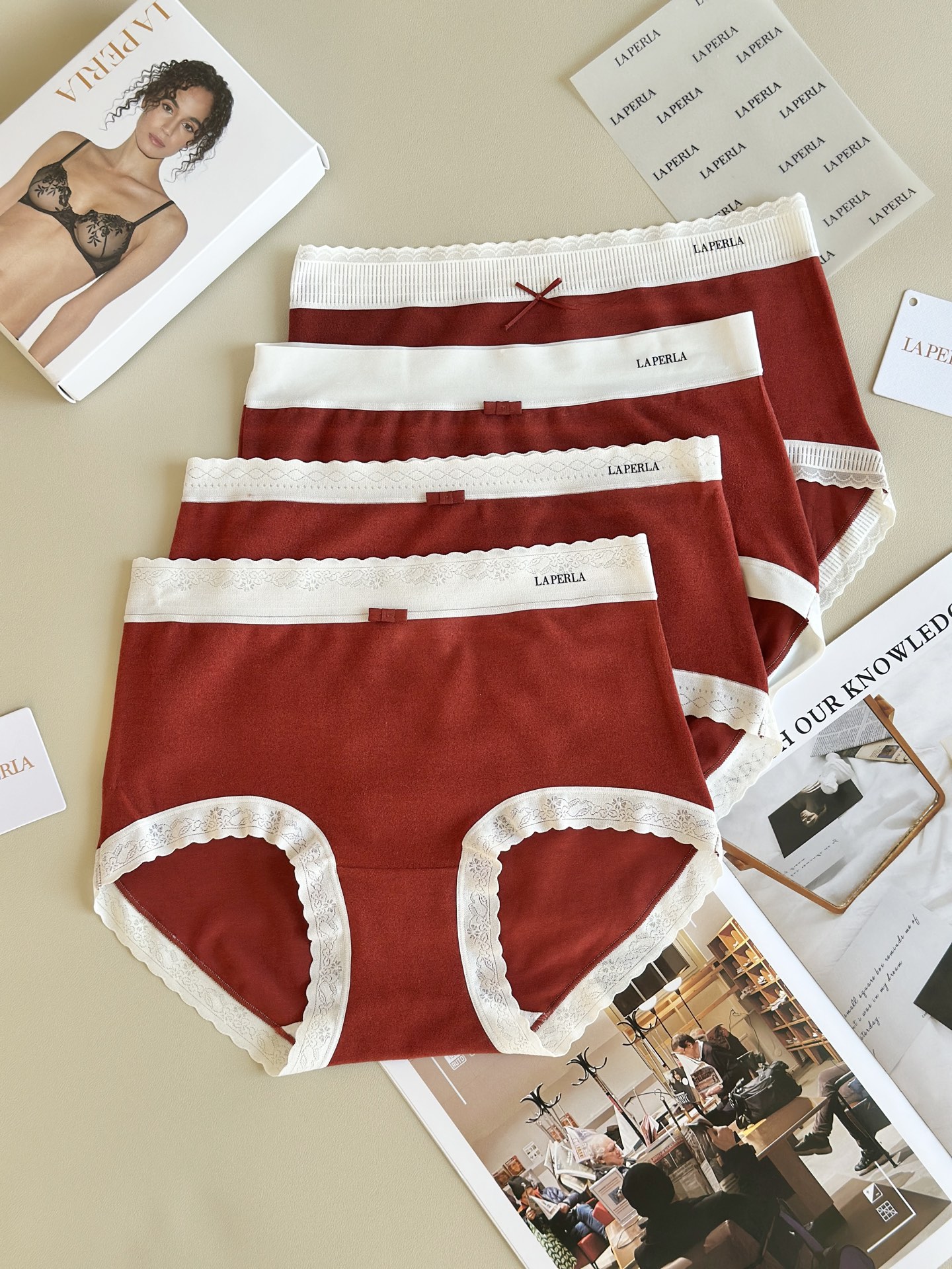 秋冬laPerla新款冬季无痕磨毛厚款德绒女士中腰三角内裤 大红中国红春节吉祥必备品冬季爆款舒适磨毛面料