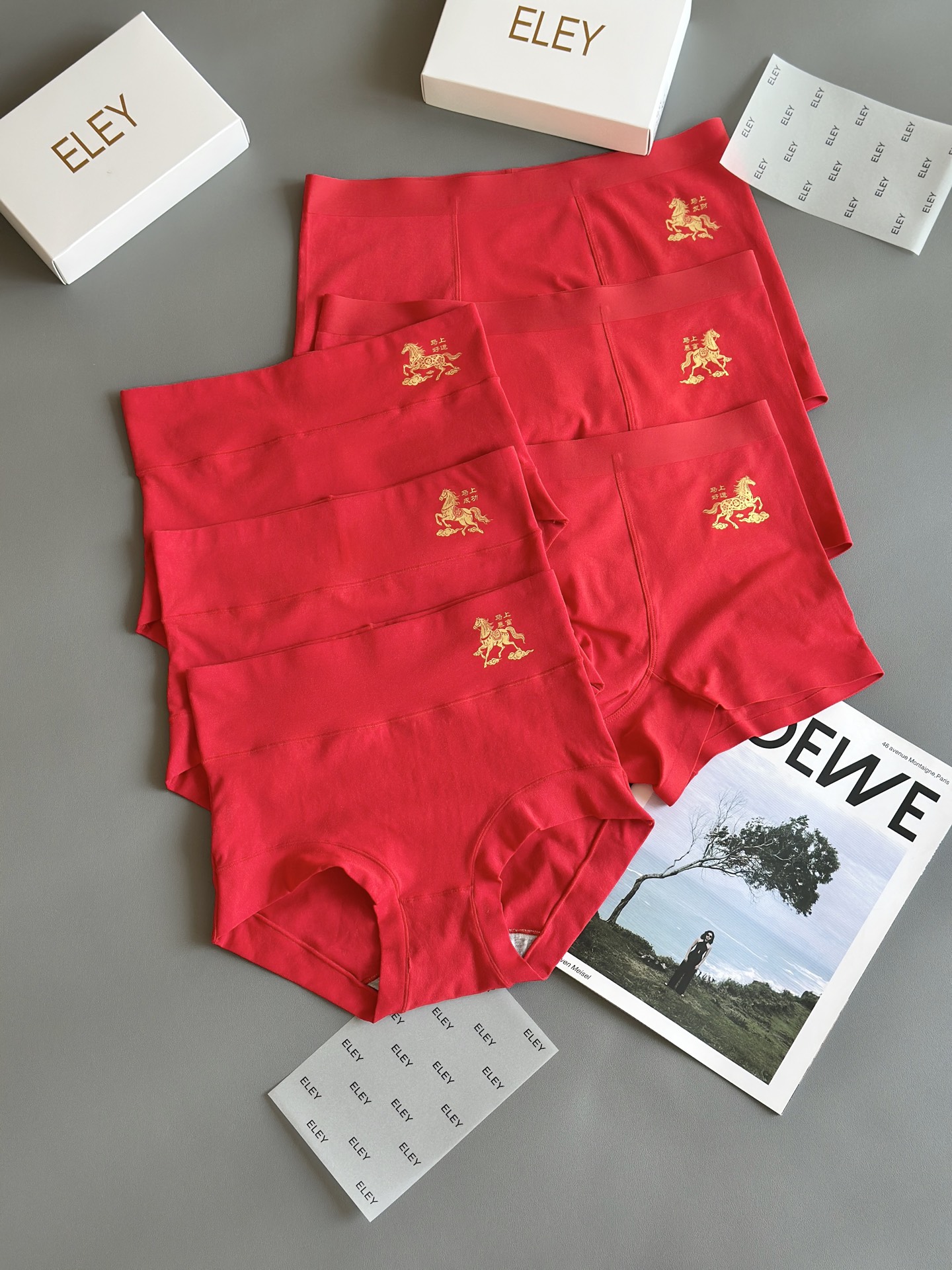红运加身，奢护贴身ELEY新款中国红60支新疆长绒棉舒适高端男士平角内裤 女士高腰三角 情侣款大红色新年