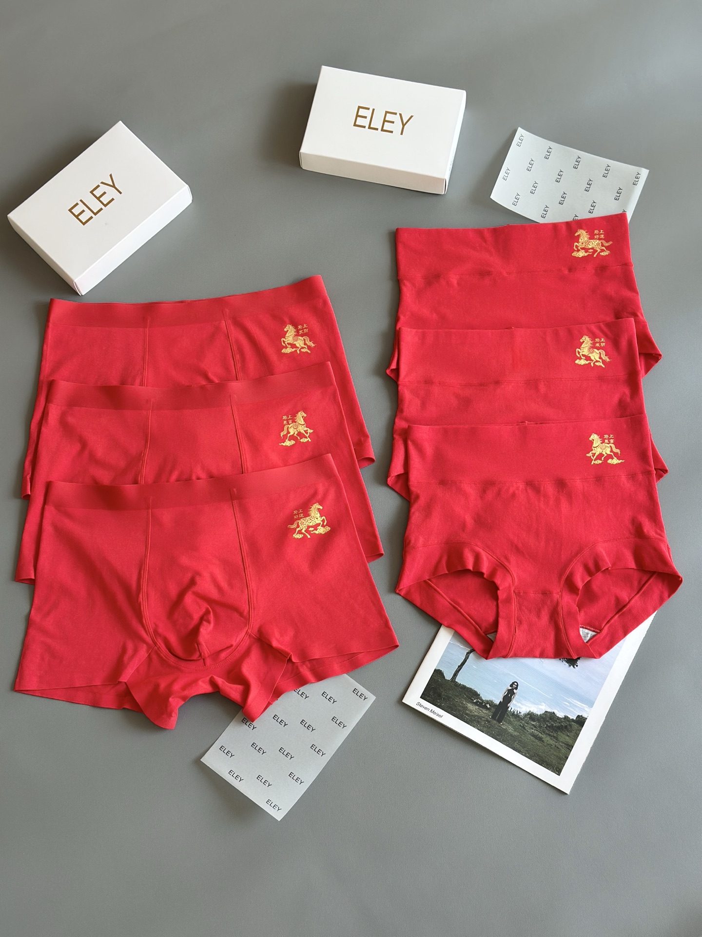 红运加身，奢护贴身ELEY新款中国红60支新疆长绒棉舒适高端男士平角内裤 女士高腰三角 情侣款大红色新年