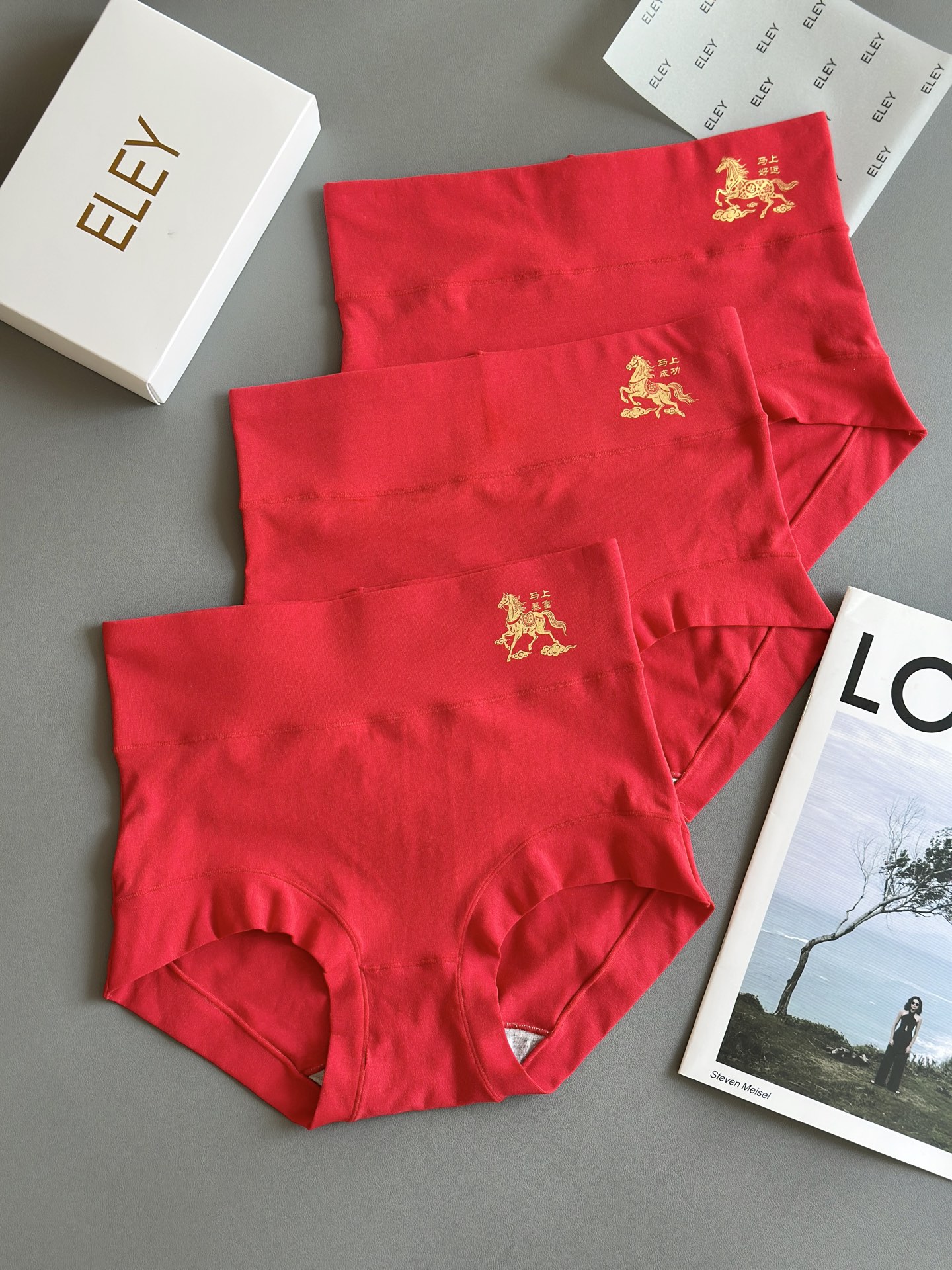 红运加身，奢护贴身ELEY新款中国红60支新疆长绒棉舒适高端男士平角内裤 女士高腰三角 情侣款大红色新年