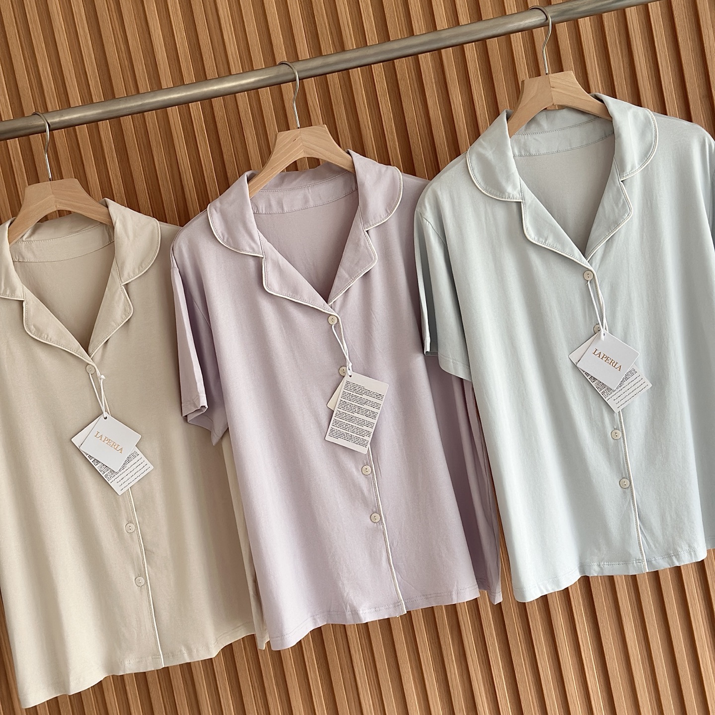⚠️⚠️‼️‼️🆕LP春夏蚕养·开襟家居服（短袖短裤）睡衣套装棉+人棉混纺，再加入桑蚕丝成分，带来爽滑亲