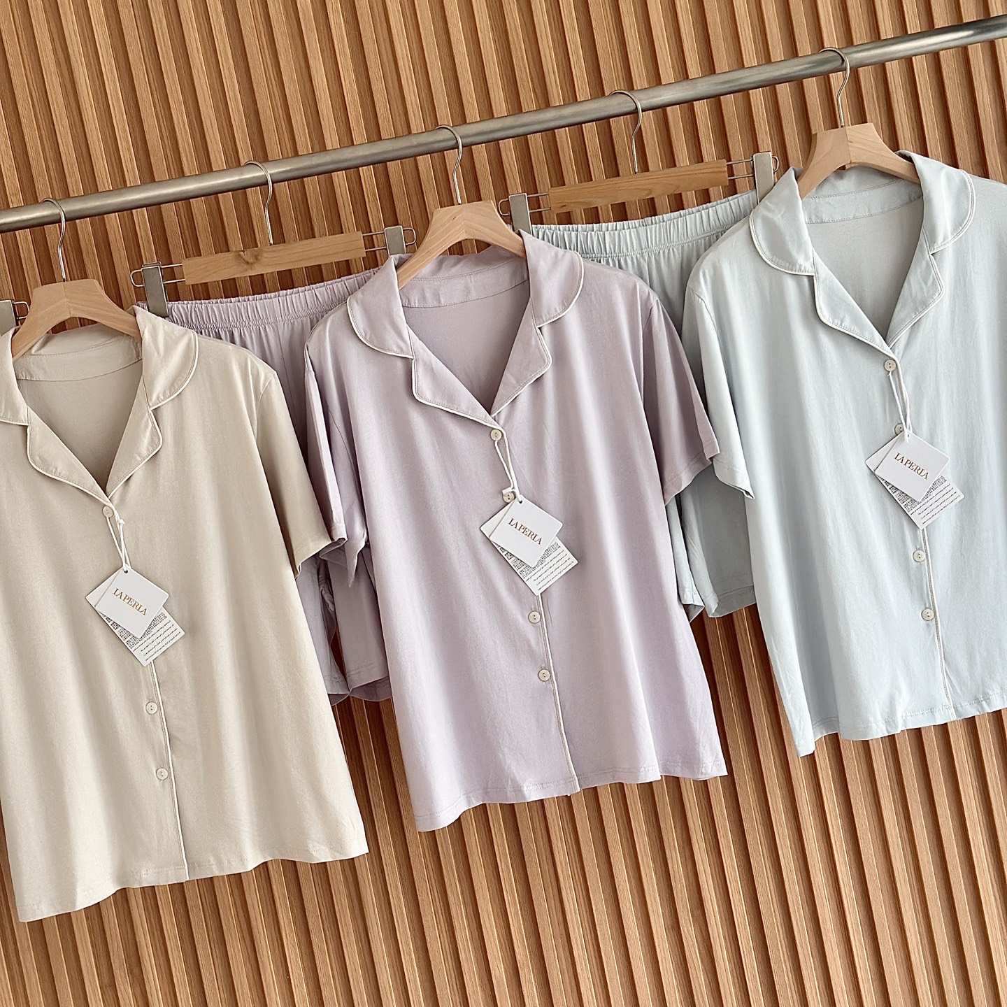 ⚠️⚠️‼️‼️🆕LP春夏蚕养·开襟家居服（短袖短裤）睡衣套装棉+人棉混纺，再加入桑蚕丝成分，带来爽滑亲