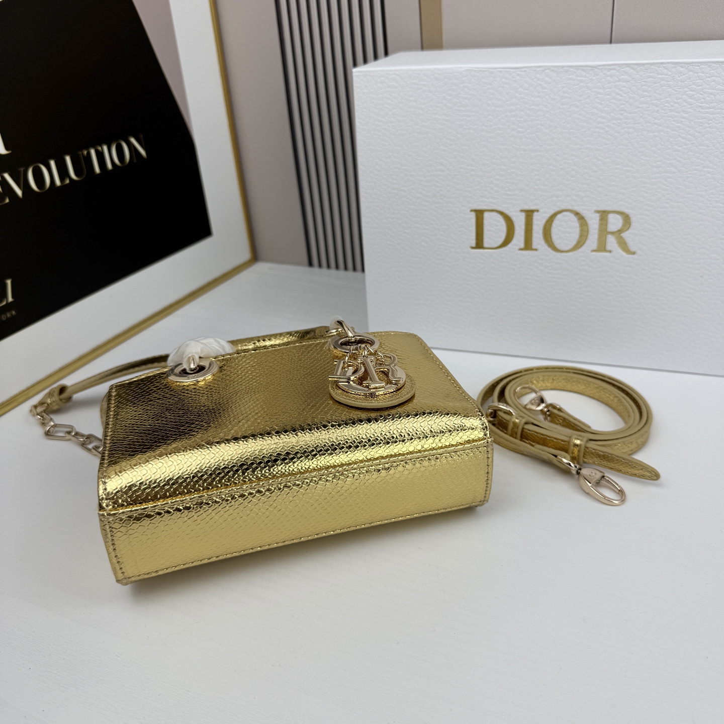 横版mini迪奥Dior 蜥蜴纹戴妃包🖤经典配色超级百搭比较稀有的皮质，搭配超级洋气🫧尺寸17.14