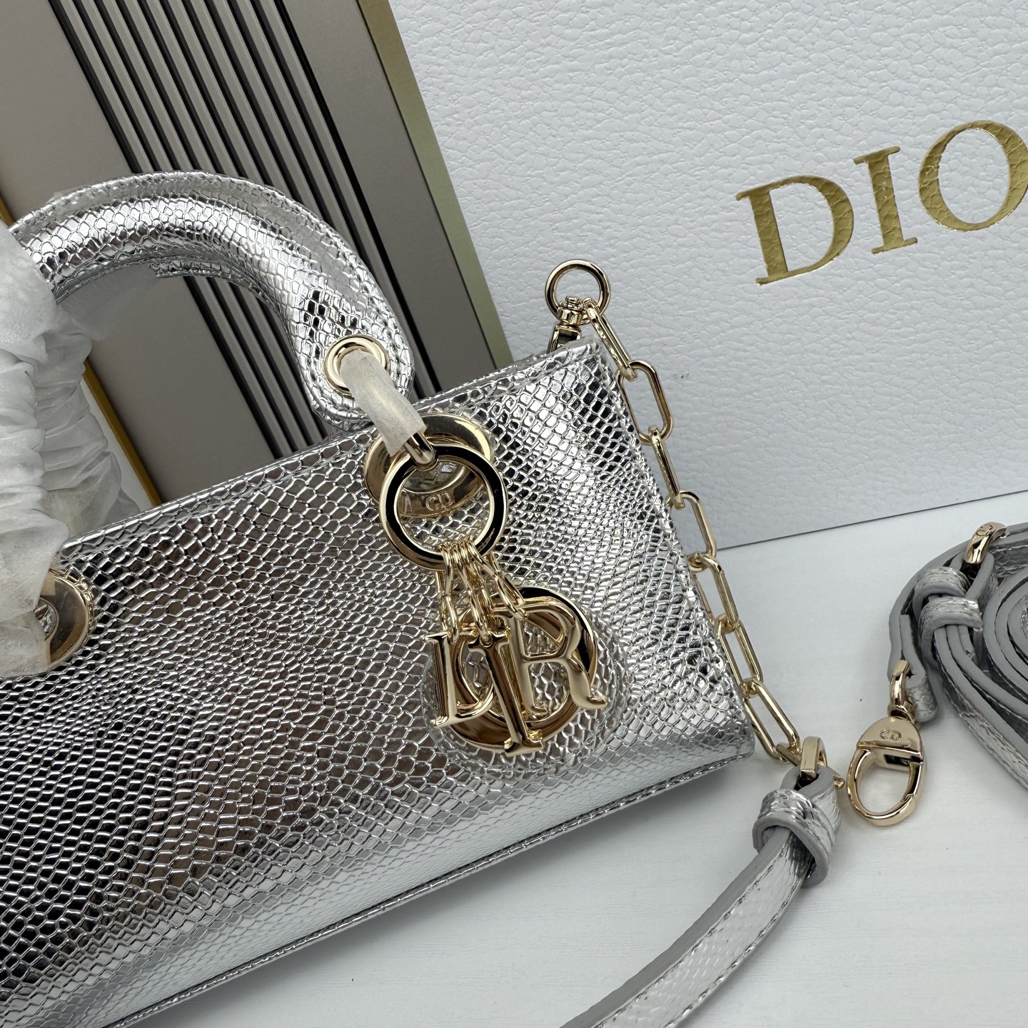 横版mini迪奥Dior 蜥蜴纹戴妃包🖤经典配色超级百搭比较稀有的皮质，搭配超级洋气🫧尺寸17.14