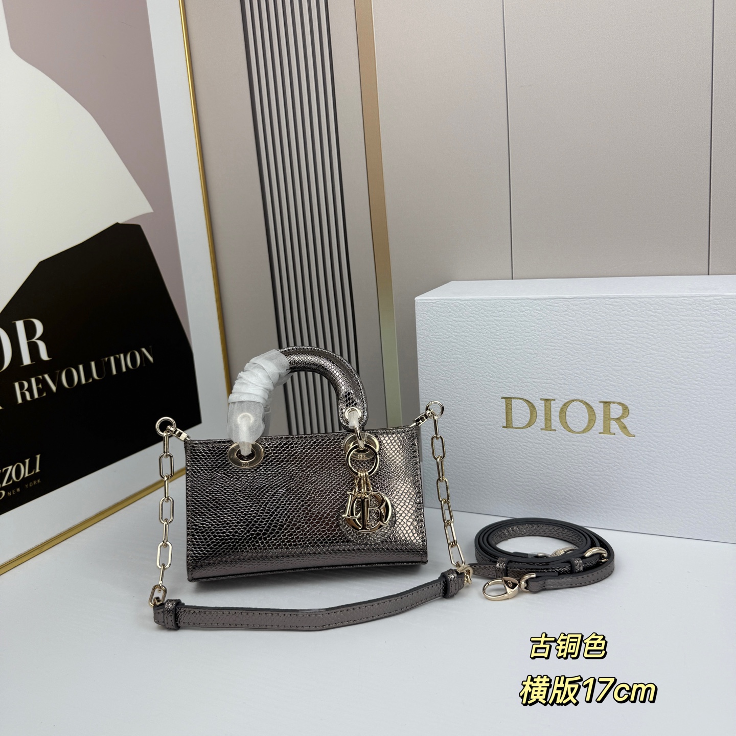 横版mini迪奥Dior 蜥蜴纹戴妃包🖤经典配色超级百搭比较稀有的皮质，搭配超级洋气🫧尺寸17.14