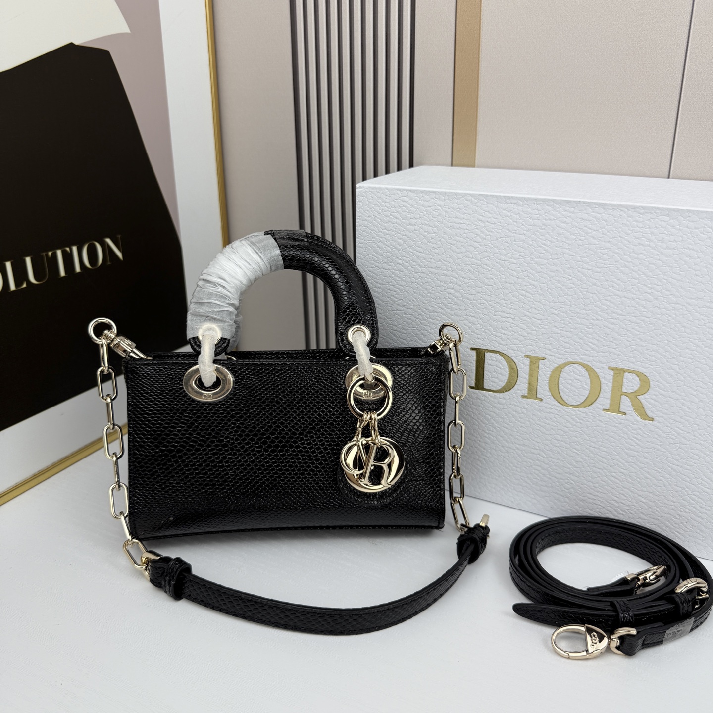 横版mini迪奥Dior 蜥蜴纹戴妃包🖤经典配色超级百搭比较稀有的皮质，搭配超级洋气🫧尺寸17.14