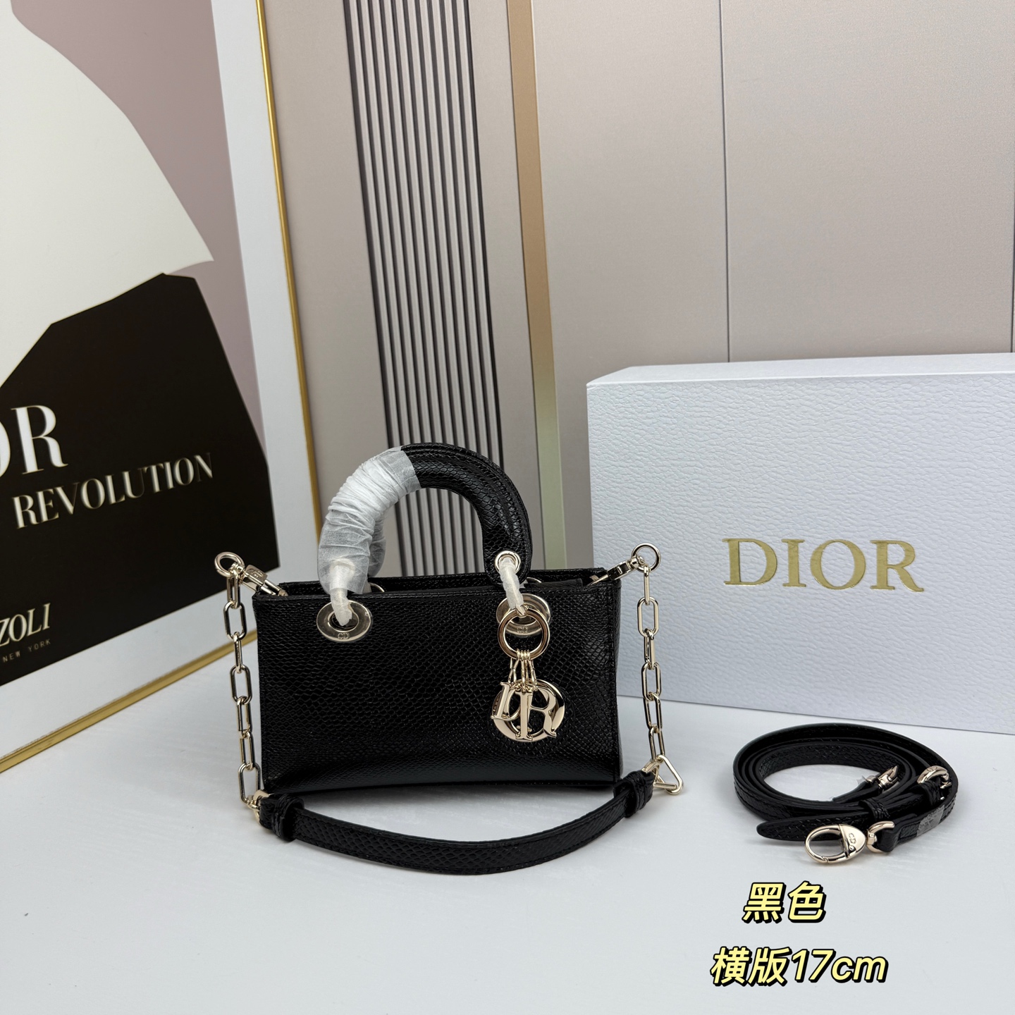 横版mini迪奥Dior 蜥蜴纹戴妃包🖤经典配色超级百搭比较稀有的皮质，搭配超级洋气🫧尺寸17.14
