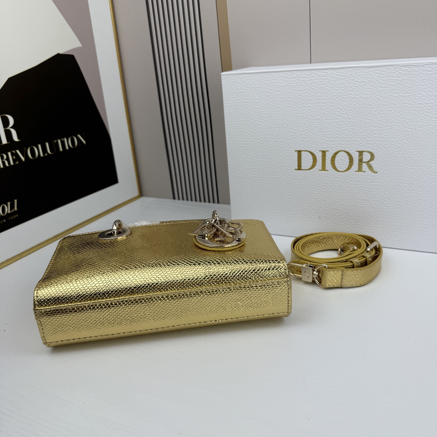 横版小号迪奥Dior 蜥蜴纹戴妃包🖤经典配色超级百搭比较稀有的皮质，搭配超级洋气🫧尺寸：22×13×4c