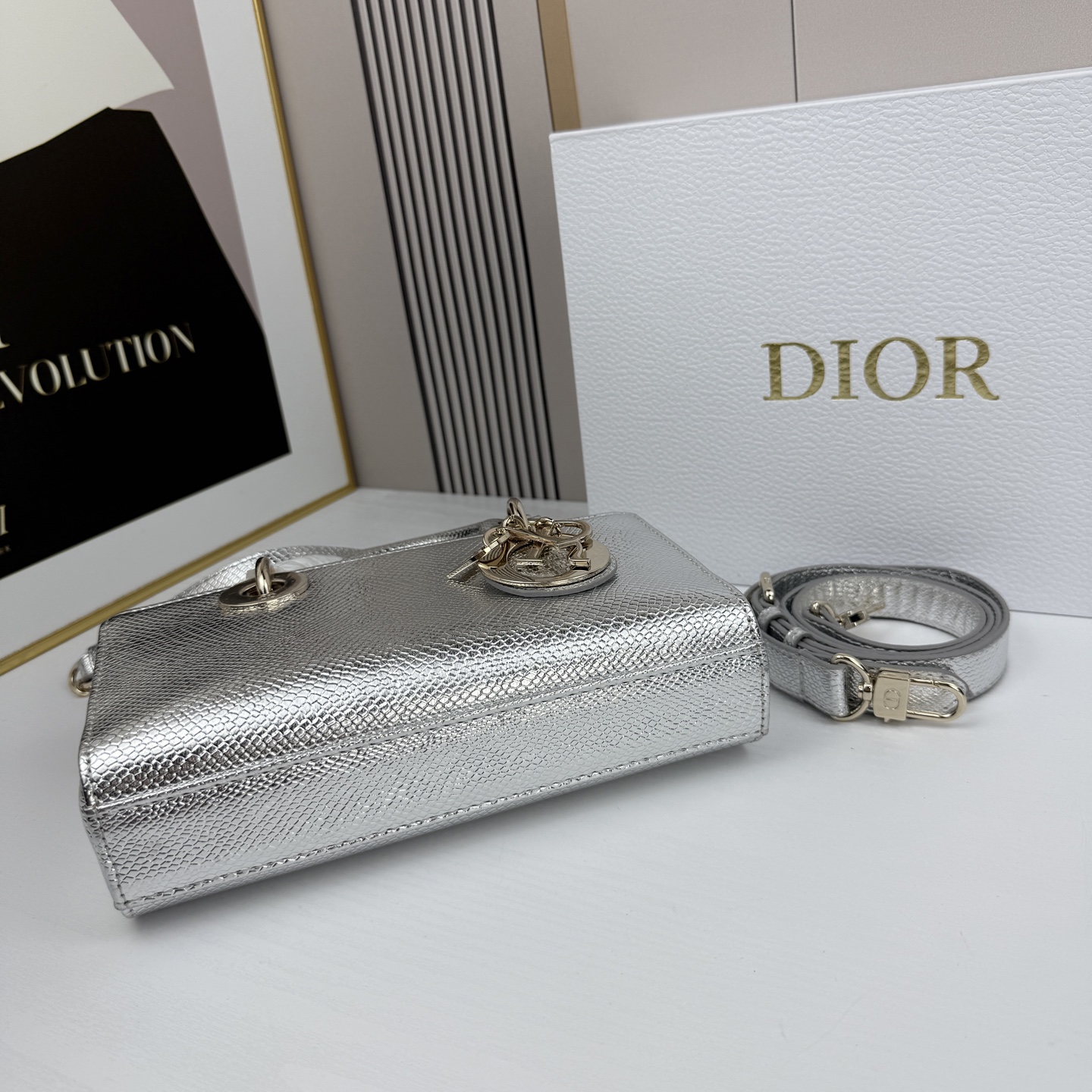 横版小号迪奥Dior 蜥蜴纹戴妃包🖤经典配色超级百搭比较稀有的皮质，搭配超级洋气🫧尺寸：22×13×4c