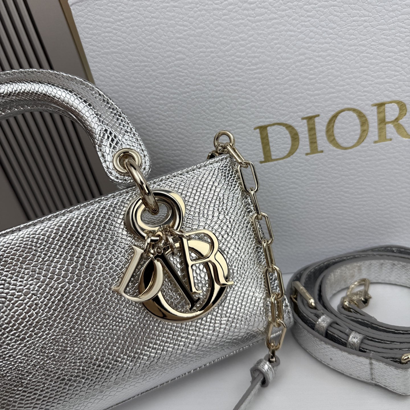 横版小号迪奥Dior 蜥蜴纹戴妃包🖤经典配色超级百搭比较稀有的皮质，搭配超级洋气🫧尺寸：22×13×4c