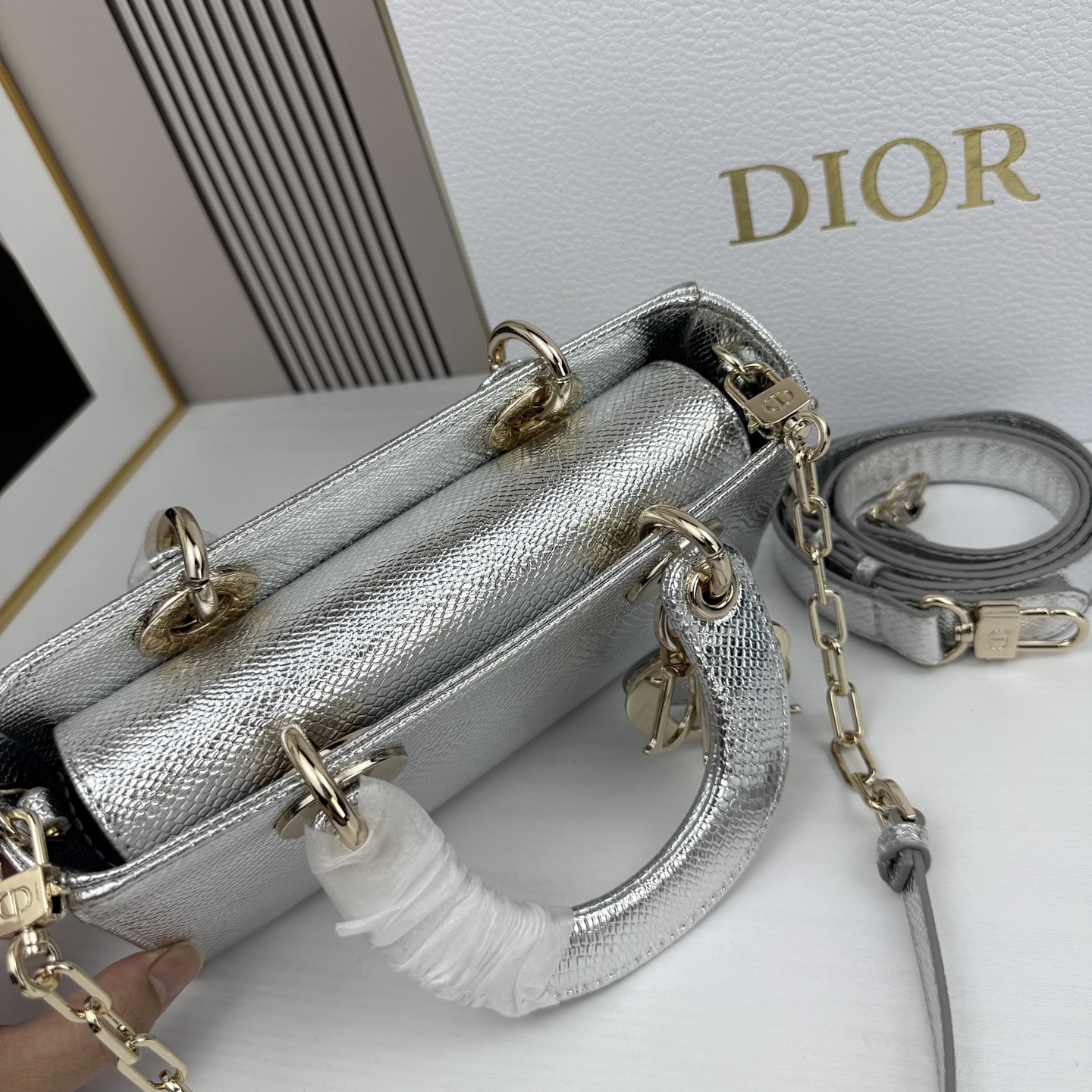 横版小号迪奥Dior 蜥蜴纹戴妃包🖤经典配色超级百搭比较稀有的皮质，搭配超级洋气🫧尺寸：22×13×4c