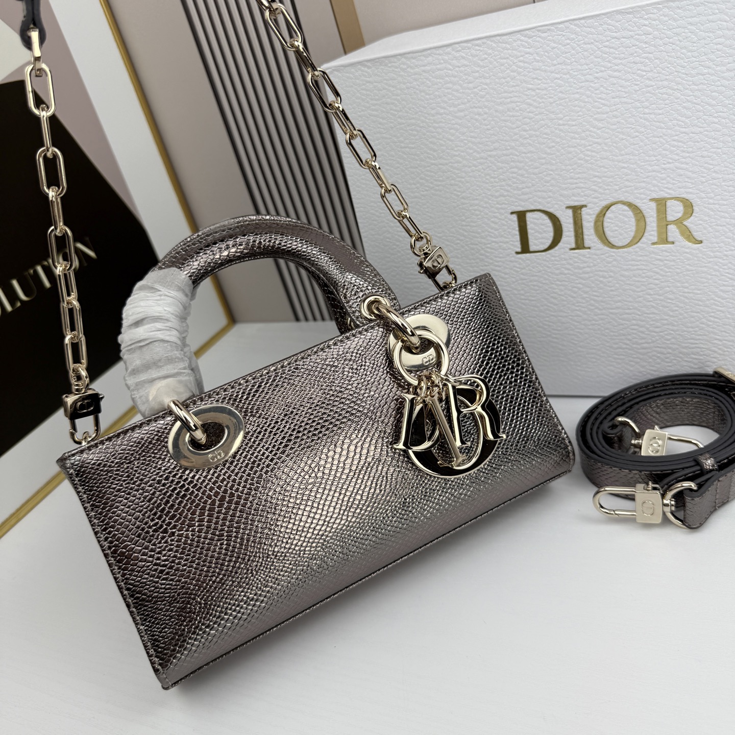 横版小号迪奥Dior 蜥蜴纹戴妃包🖤经典配色超级百搭比较稀有的皮质，搭配超级洋气🫧尺寸：22×13×4c