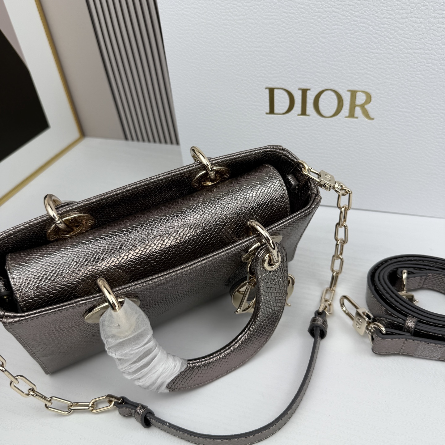 横版小号迪奥Dior 蜥蜴纹戴妃包🖤经典配色超级百搭比较稀有的皮质，搭配超级洋气🫧尺寸：22×13×4c