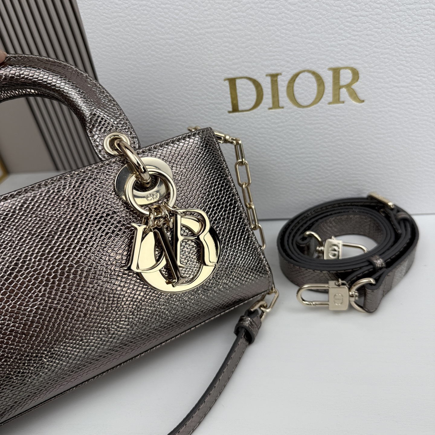 横版小号迪奥Dior 蜥蜴纹戴妃包🖤经典配色超级百搭比较稀有的皮质，搭配超级洋气🫧尺寸：22×13×4c