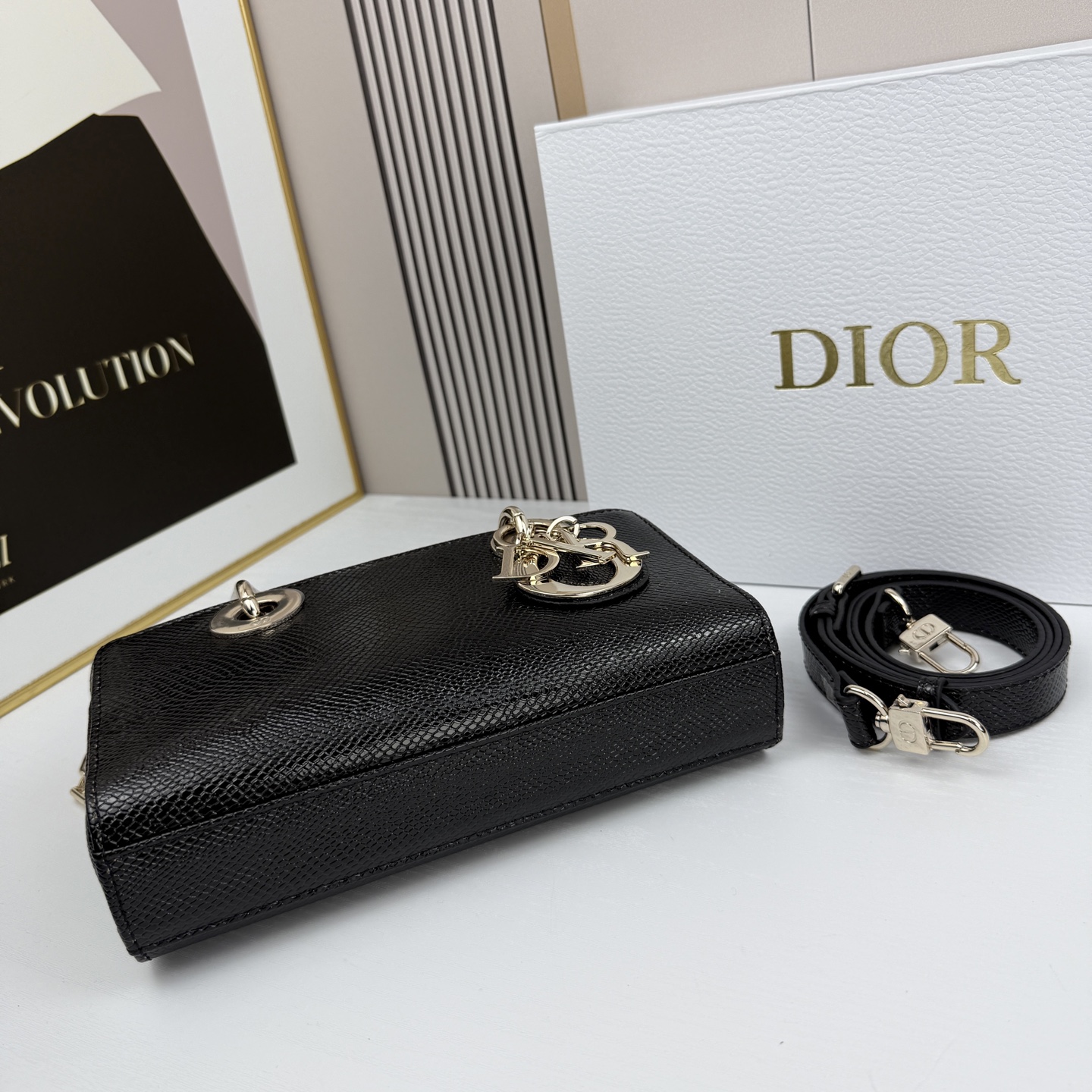 横版小号迪奥Dior 蜥蜴纹戴妃包🖤经典配色超级百搭比较稀有的皮质，搭配超级洋气🫧尺寸：22×13×4c