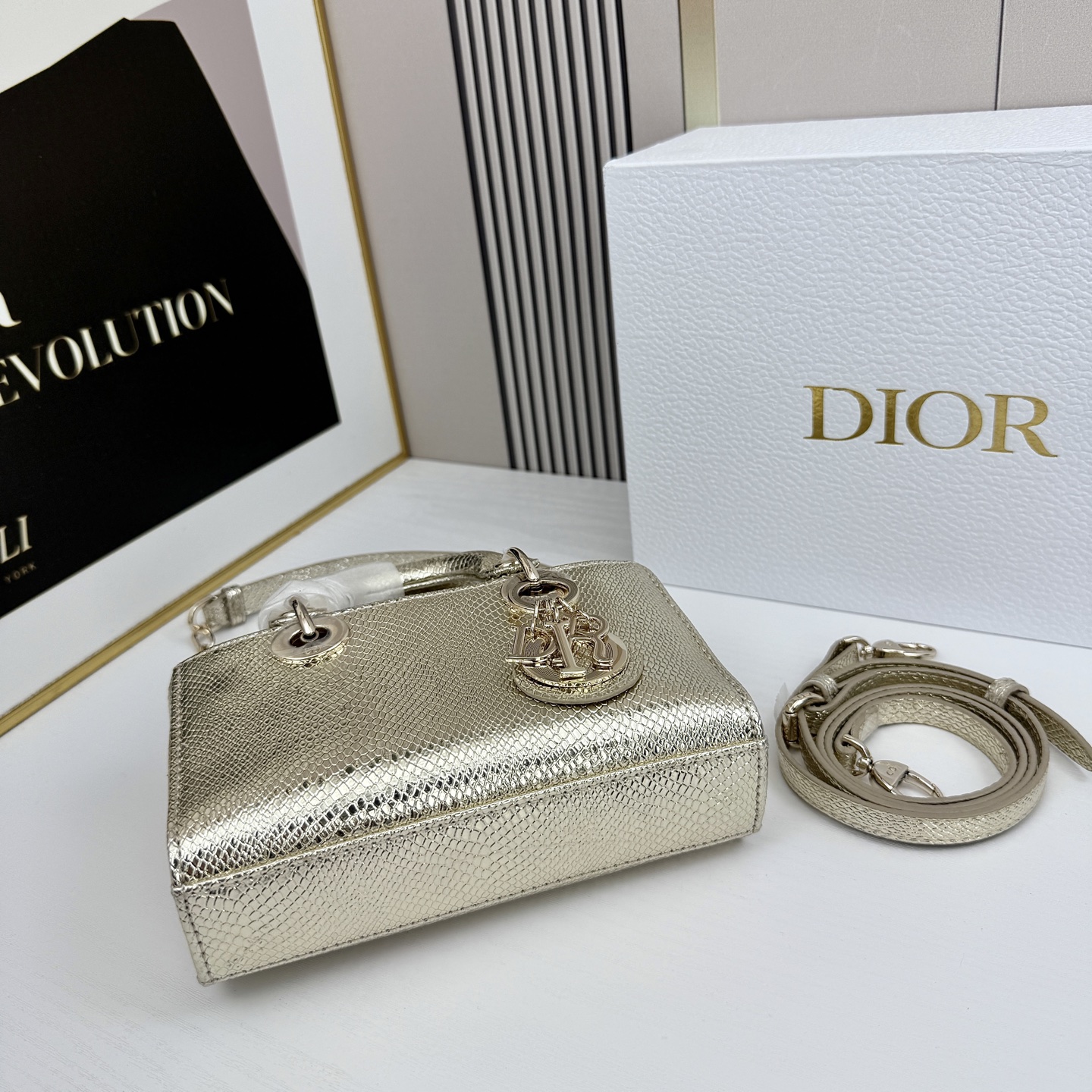 横版mini迪奥Dior 蜥蜴纹戴妃包🖤经典配色超级百搭比较稀有的皮质，搭配超级洋气🫧尺寸17.14
