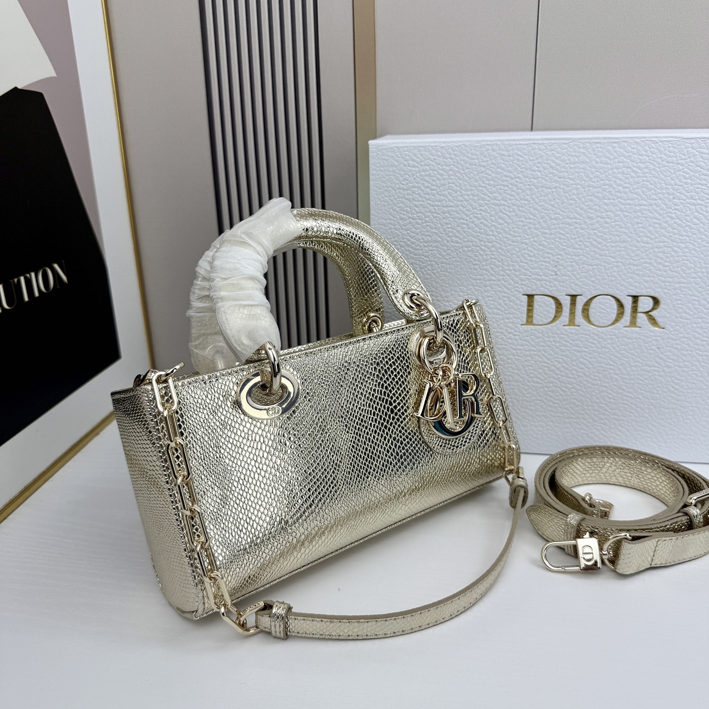 横版小号迪奥Dior 蜥蜴纹戴妃包🖤经典配色超级百搭比较稀有的皮质，搭配超级洋气🫧尺寸：22×13×4c