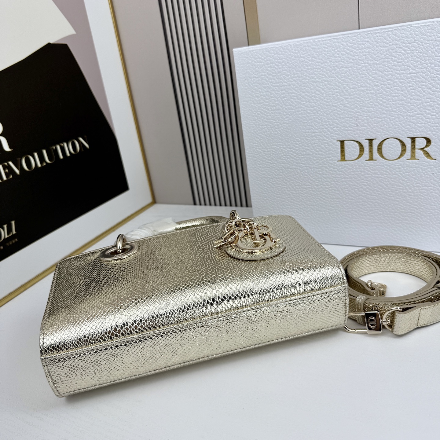 横版小号迪奥Dior 蜥蜴纹戴妃包🖤经典配色超级百搭比较稀有的皮质，搭配超级洋气🫧尺寸：22×13×4c