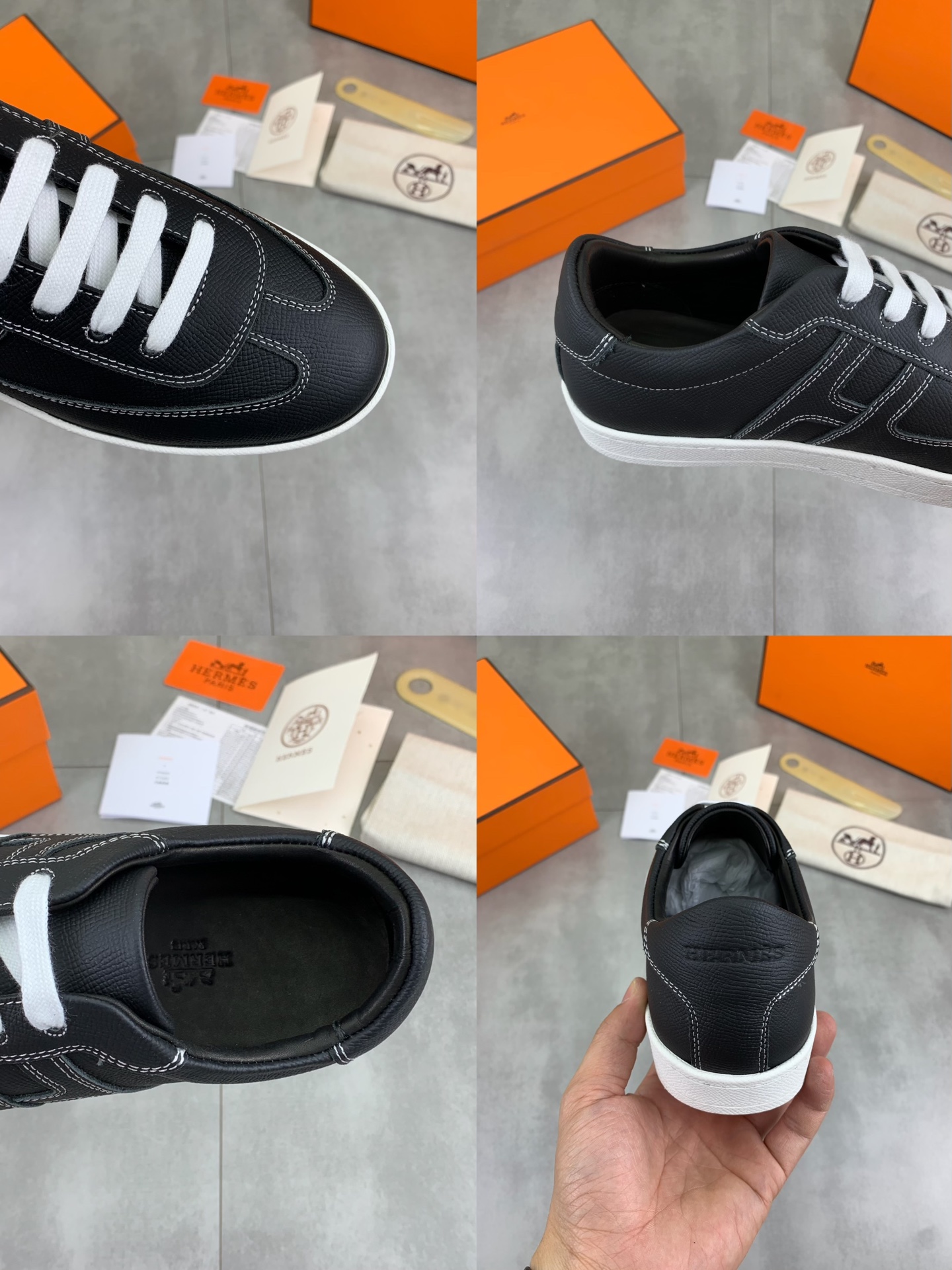 Hermes Men's Black Leather Sneakers with Laser-Cut Logo, Size 38-44 10 i1743177090142 4288 0 8
