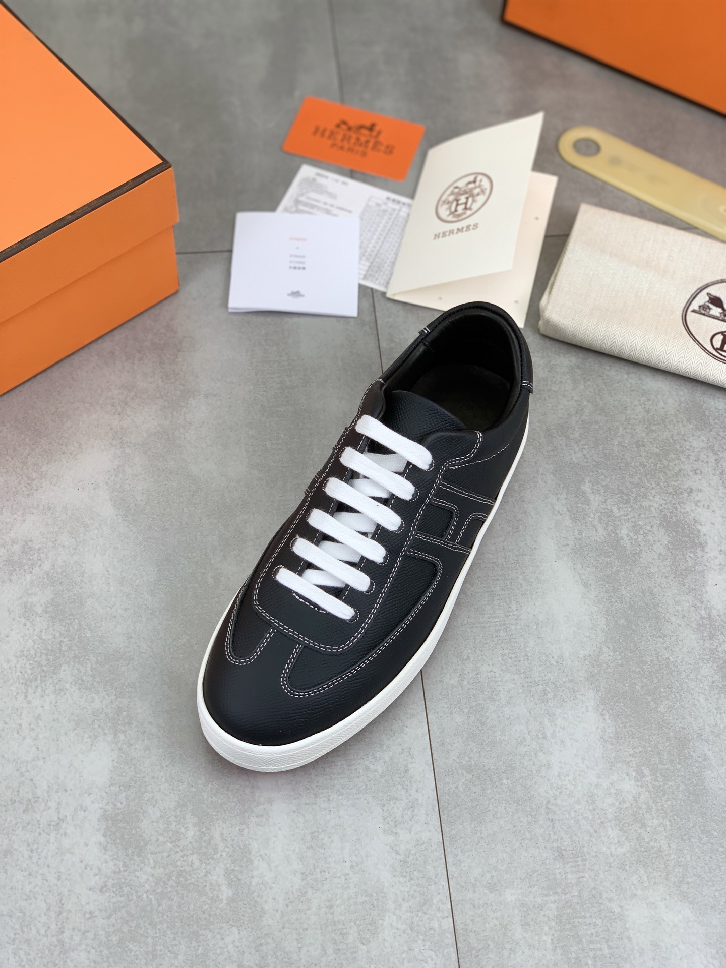 Hermes Men's Black Leather Sneakers with Laser-Cut Logo, Size 38-44 5 i1743177090777 4416 0 3