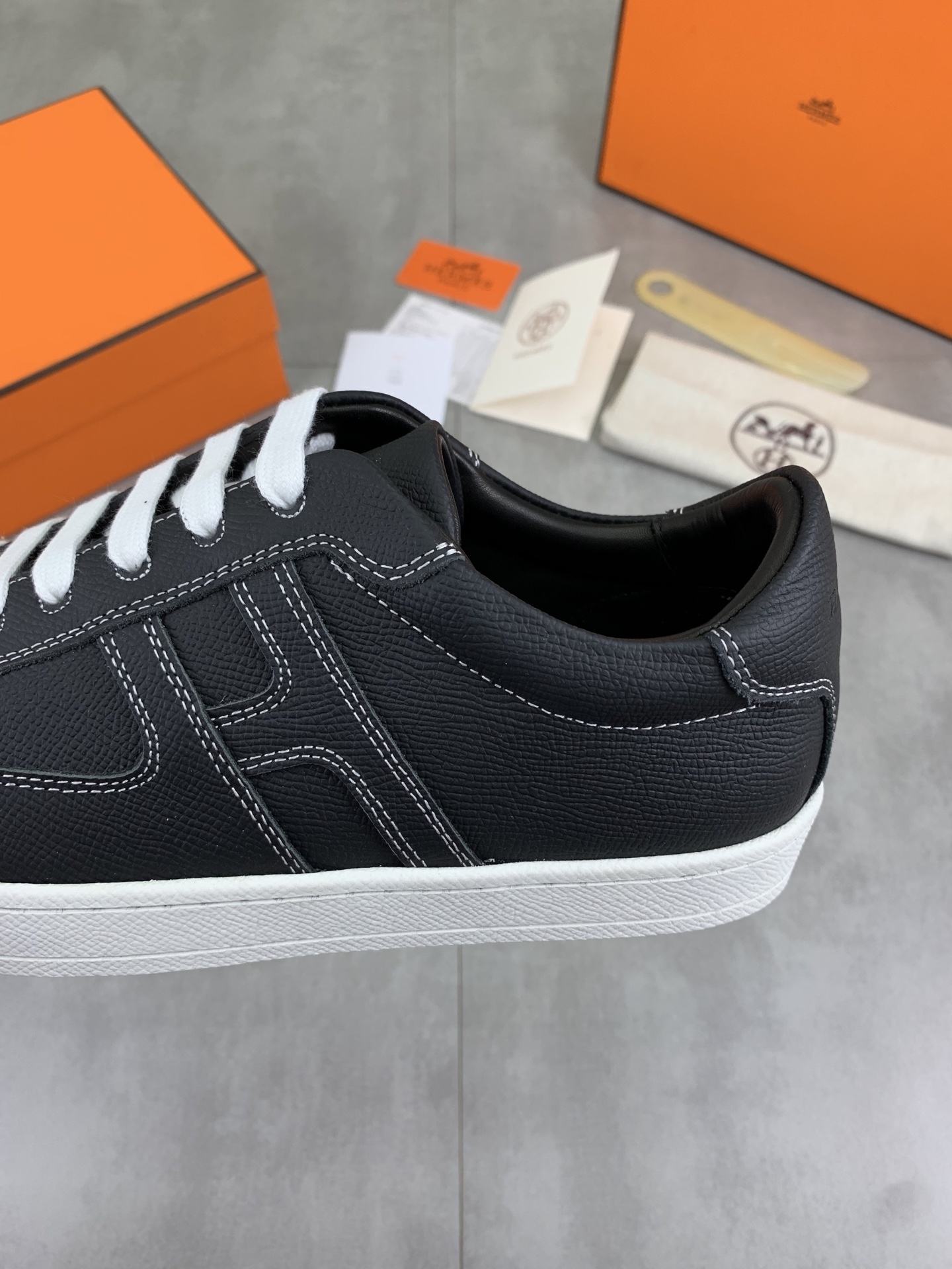 Hermes Men's Black Leather Sneakers with Laser-Cut Logo, Size 38-44 8 i1743177090862 3038 0 6