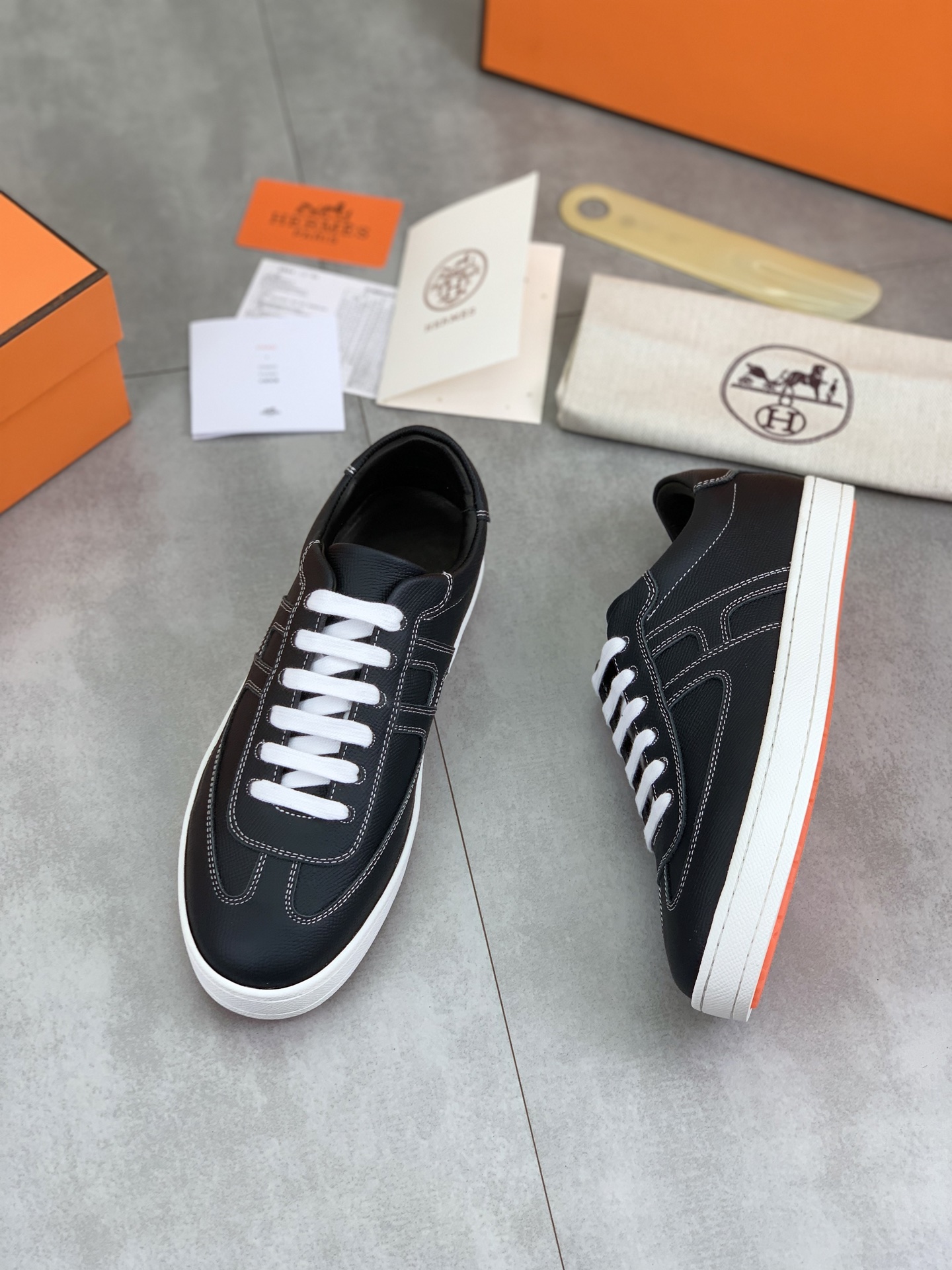 Hermes Men's Black Leather Sneakers with Laser-Cut Logo, Size 38-44 6 i1743177093252 8824 0 4