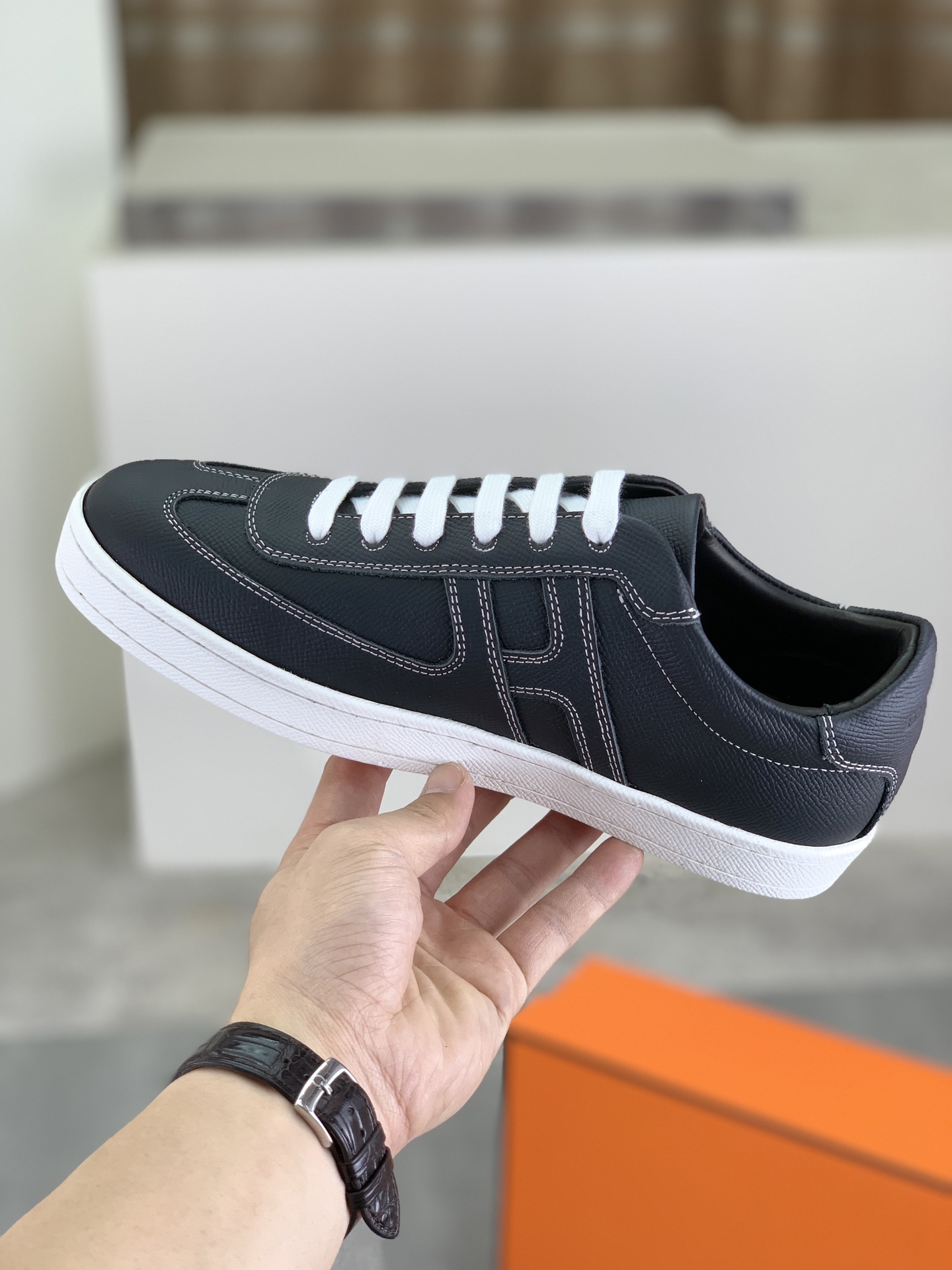 Hermes Men's Black Leather Sneakers with Laser-Cut Logo, Size 38-44 7 i1743177094500 2999 0 5
