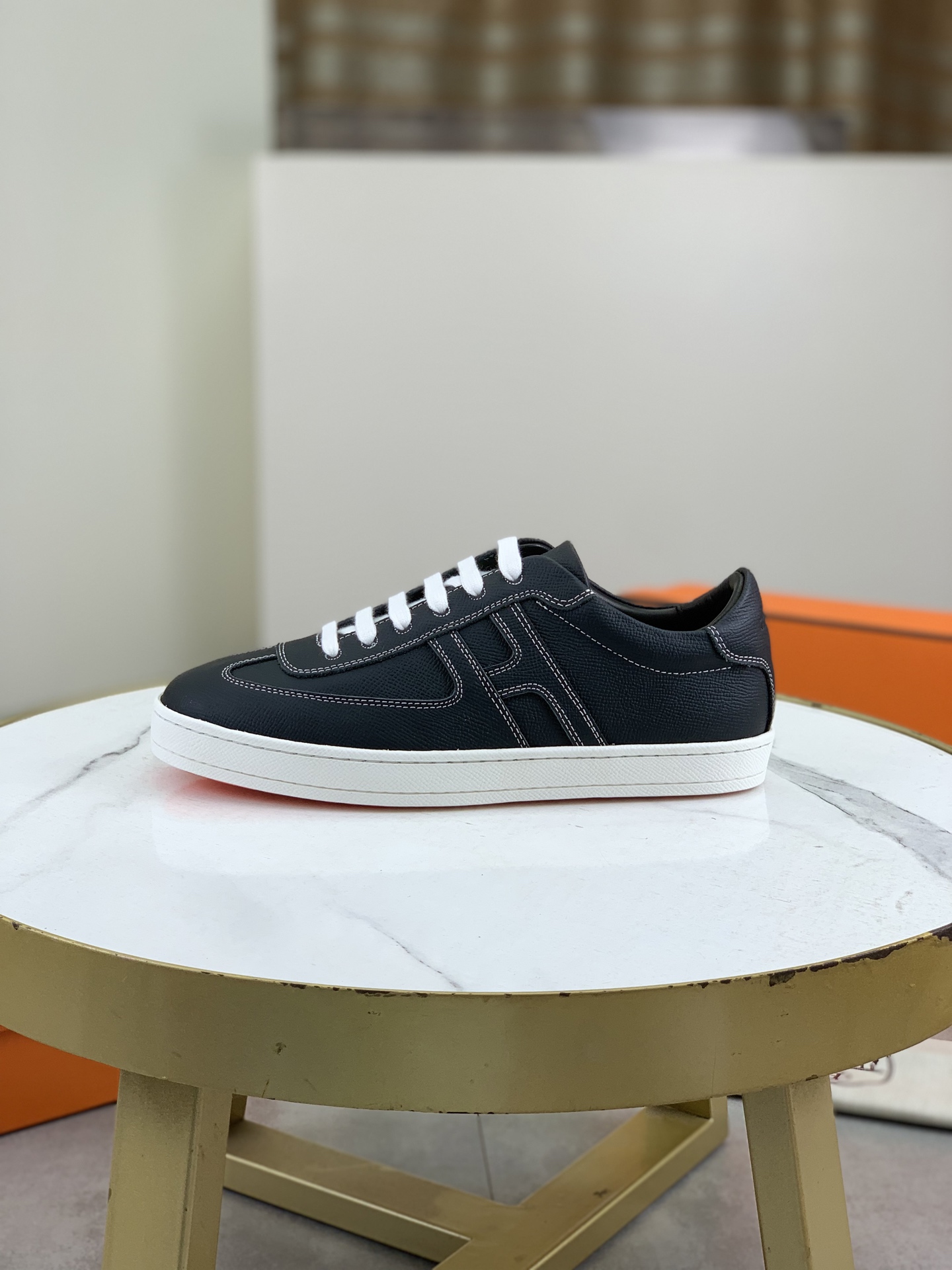 Hermes Men's Black Leather Sneakers with Laser-Cut Logo, Size 38-44 2 i1743177094677 9774 0 0