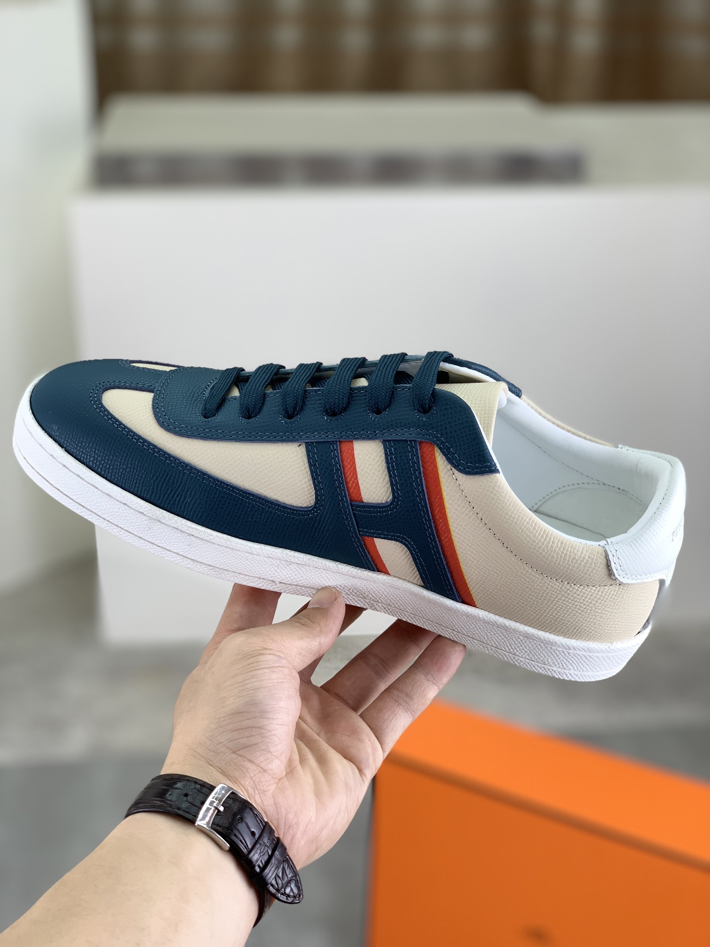 Hermes Men's Leather Sneaker Casual Lace-Up Shoes, Size 38-44 7 i1743177237785 8517 0 5