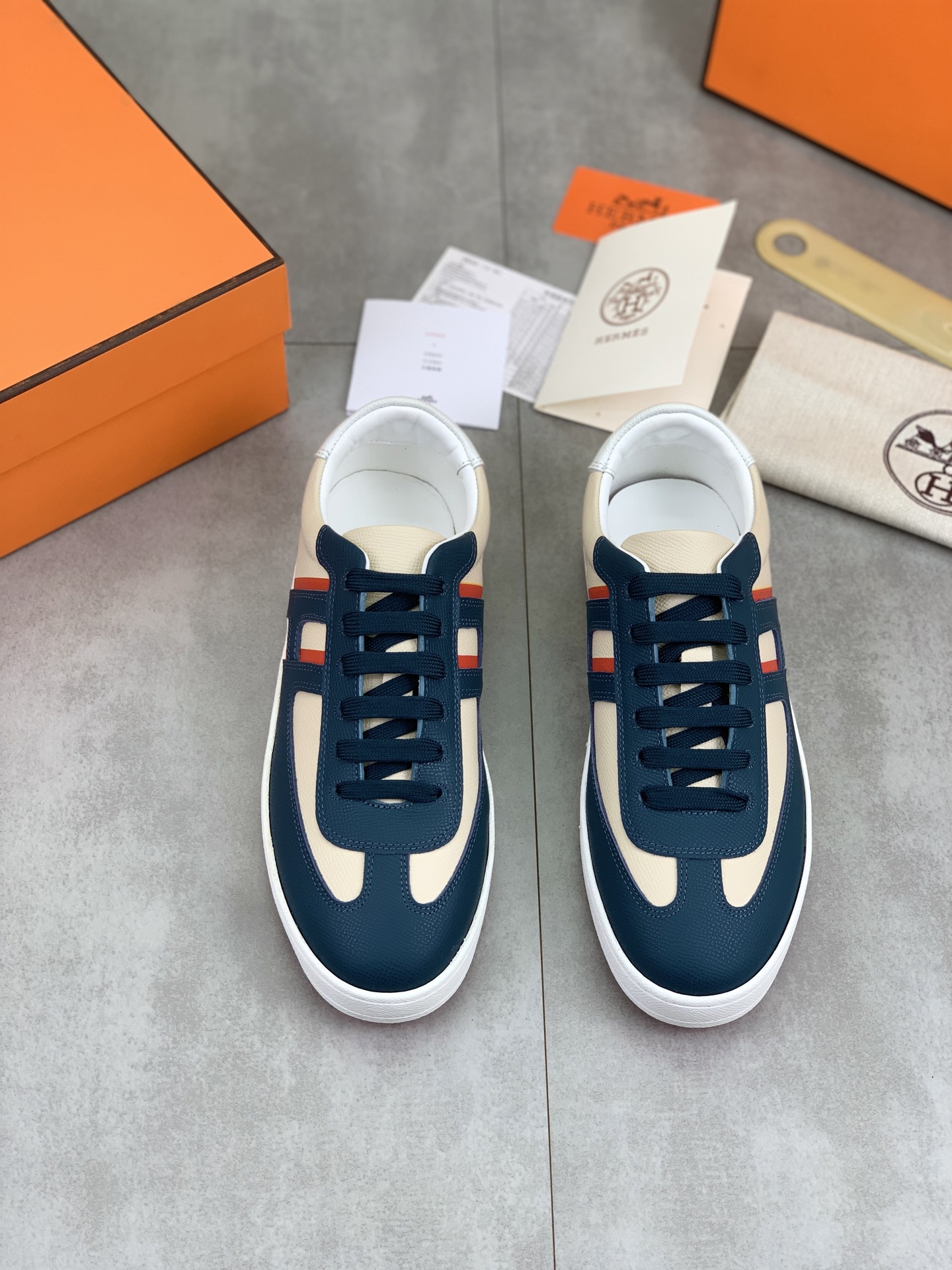 Hermes Men's Leather Sneaker Casual Lace-Up Shoes, Size 38-44 3 i1743177237876 6156 0 1