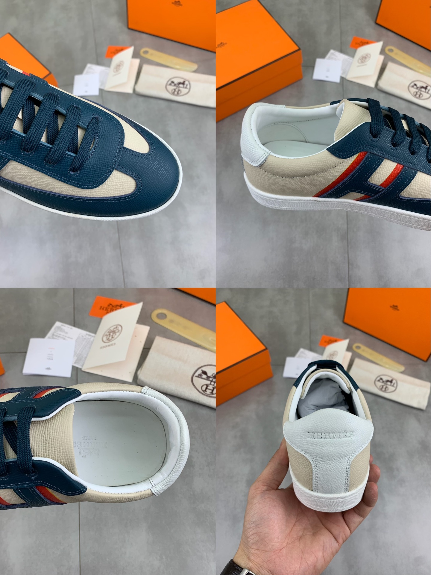 Hermes Men's Leather Sneaker Casual Lace-Up Shoes, Size 38-44 10 i1743177240617 3767 0 8